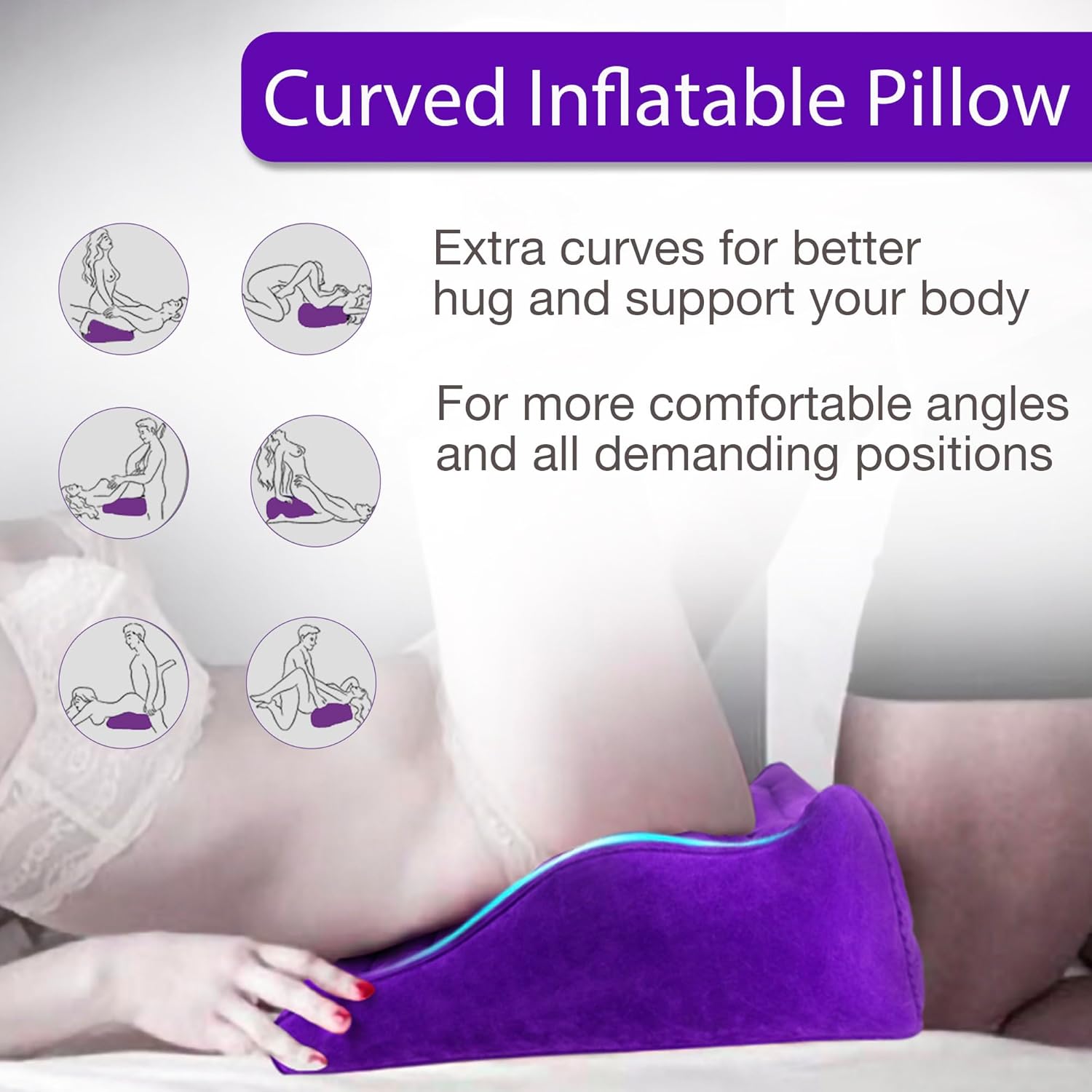 Curved Sex Pillow, Sex Toy Sex Furniture Inflatable, Velvety Sex Cushion Sex Position Pillow, Sex Toys for Couples Comfort, Deeper Penetration Couples Sex Toys Purple Pillow for Bedroom · v2