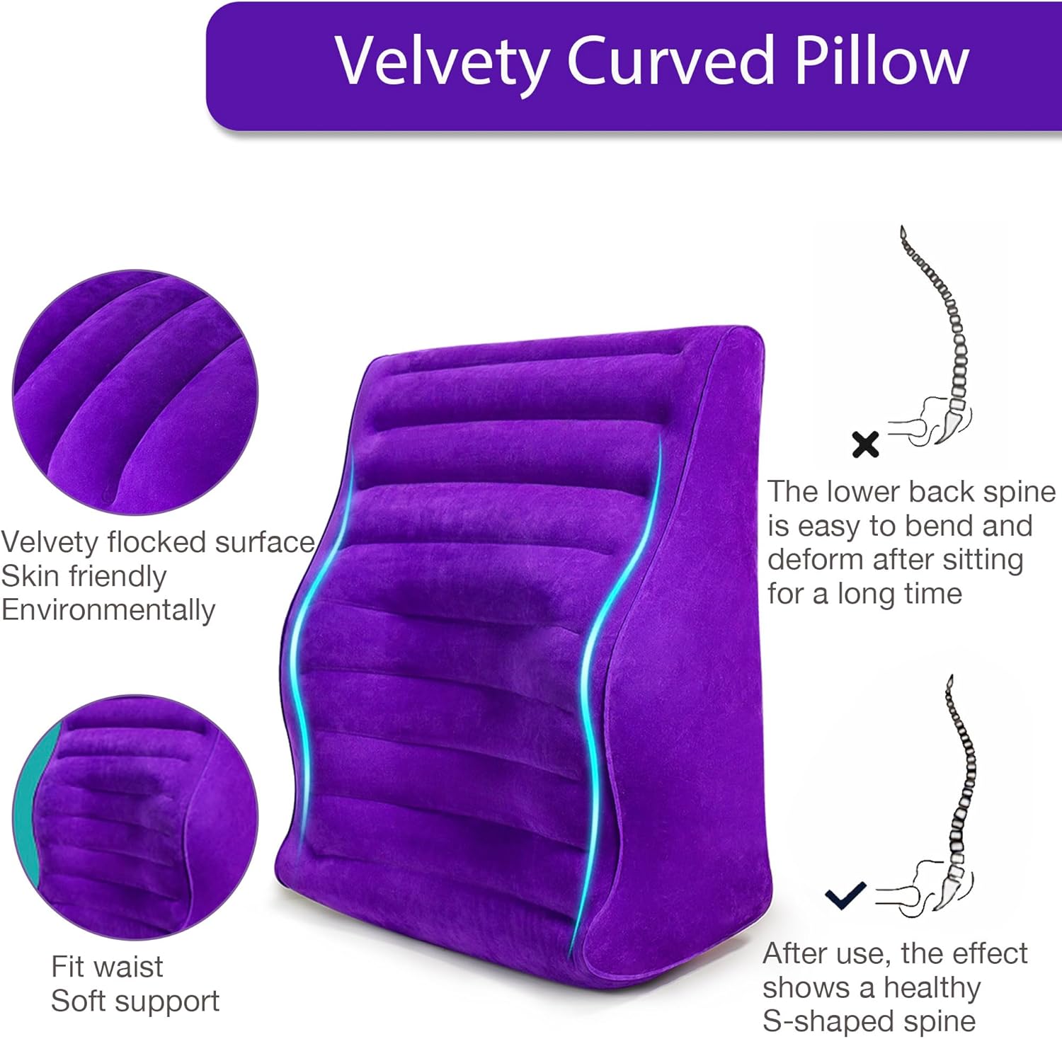 Curved Sex Pillow, Sex Toy Sex Furniture Inflatable, Velvety Sex Cushion Sex Position Pillow, Sex Toys for Couples Comfort, Deeper Penetration Couples Sex Toys Purple Pillow for Bedroom · v2