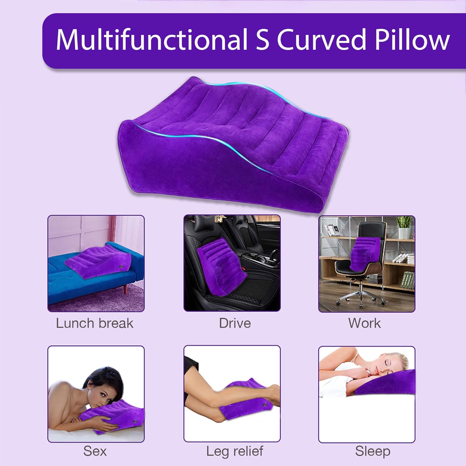 Curved Sex Pillow, Sex Toy Sex Furniture Inflatable, Velvety Sex Cushion Sex Position Pillow, Sex Toys for Couples Comfort, Deeper Penetration Couples Sex Toys Purple Pillow for Bedroom · v2