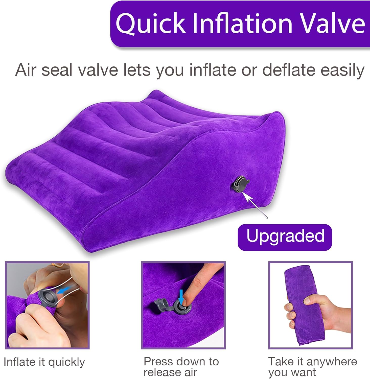 Curved Sex Pillow, Sex Toy Sex Furniture Inflatable, Velvety Sex Cushion Sex Position Pillow, Sex Toys for Couples Comfort, Deeper Penetration Couples Sex Toys Purple Pillow for Bedroom · v2