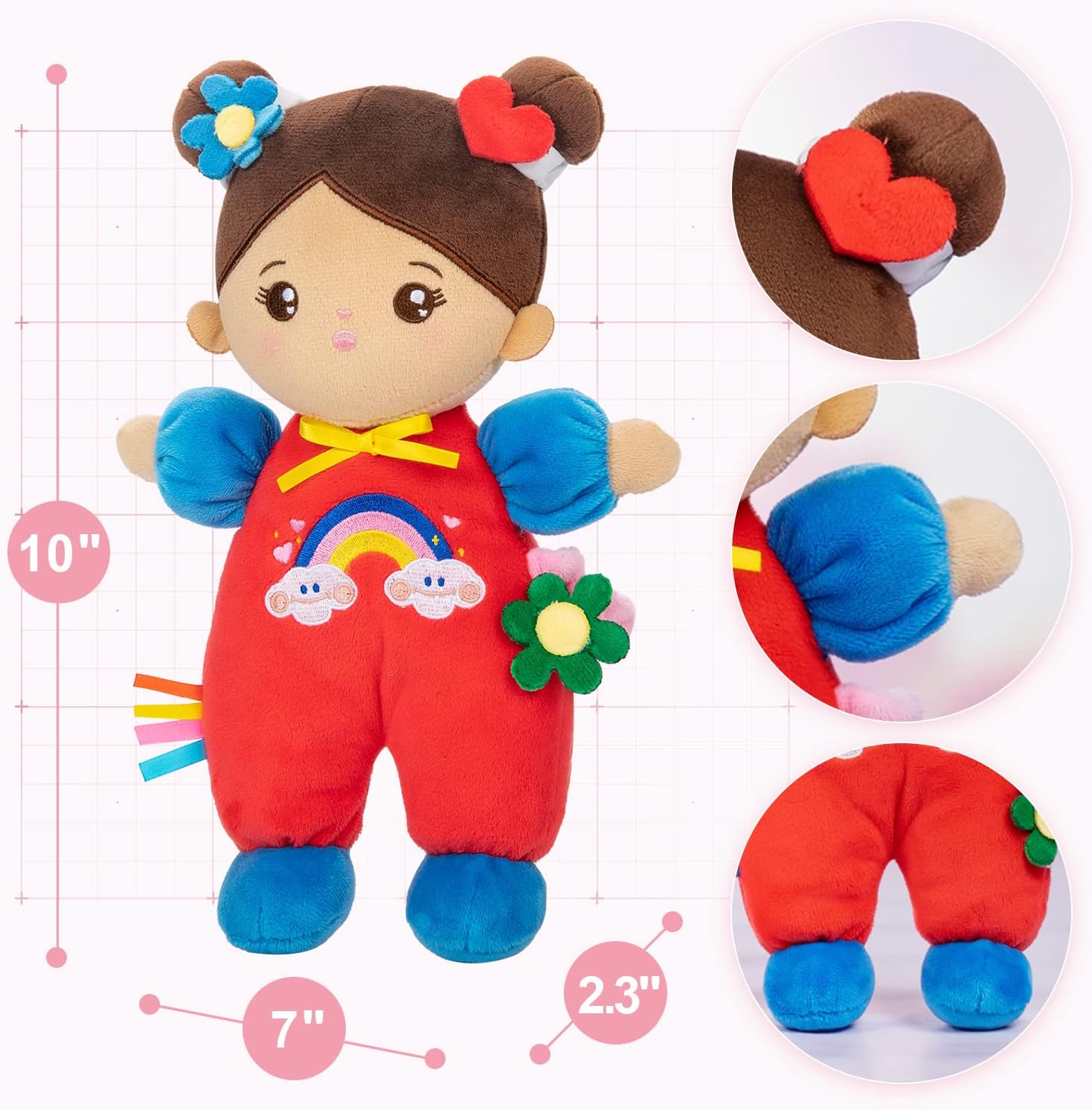 OUOZZZ Soft Baby Doll for Girls - First Hispanic Baby Doll Plush Rag Latino Doll Sleeping Cuddle Buddy Brown Skin Doll Toy for Kids 10 · v2