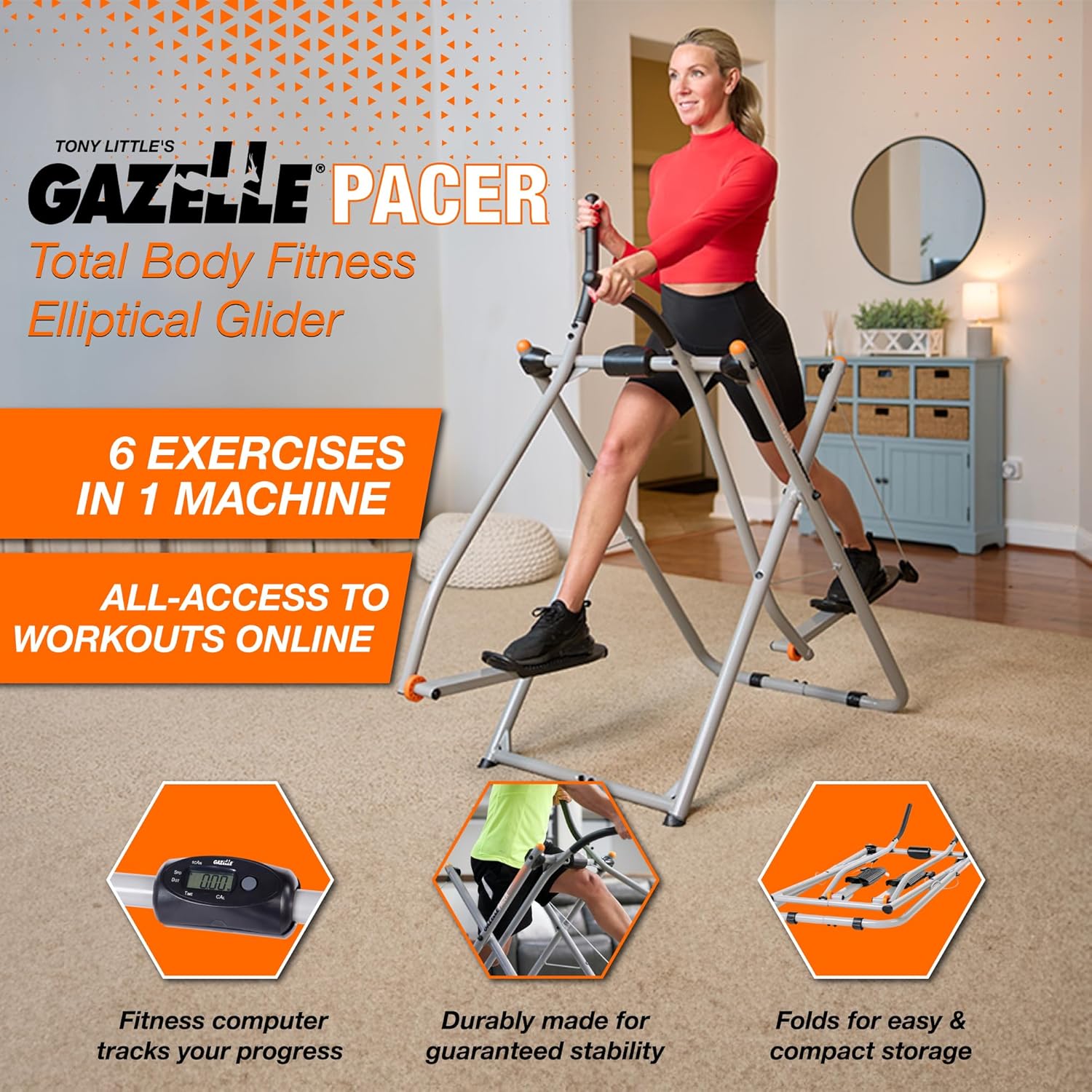 Gazelle Tony Little Total Body Fitness Workout Exercise Elliptical Glider Supports 250-300lbs with Low-Impact Design for Home Gym · v8