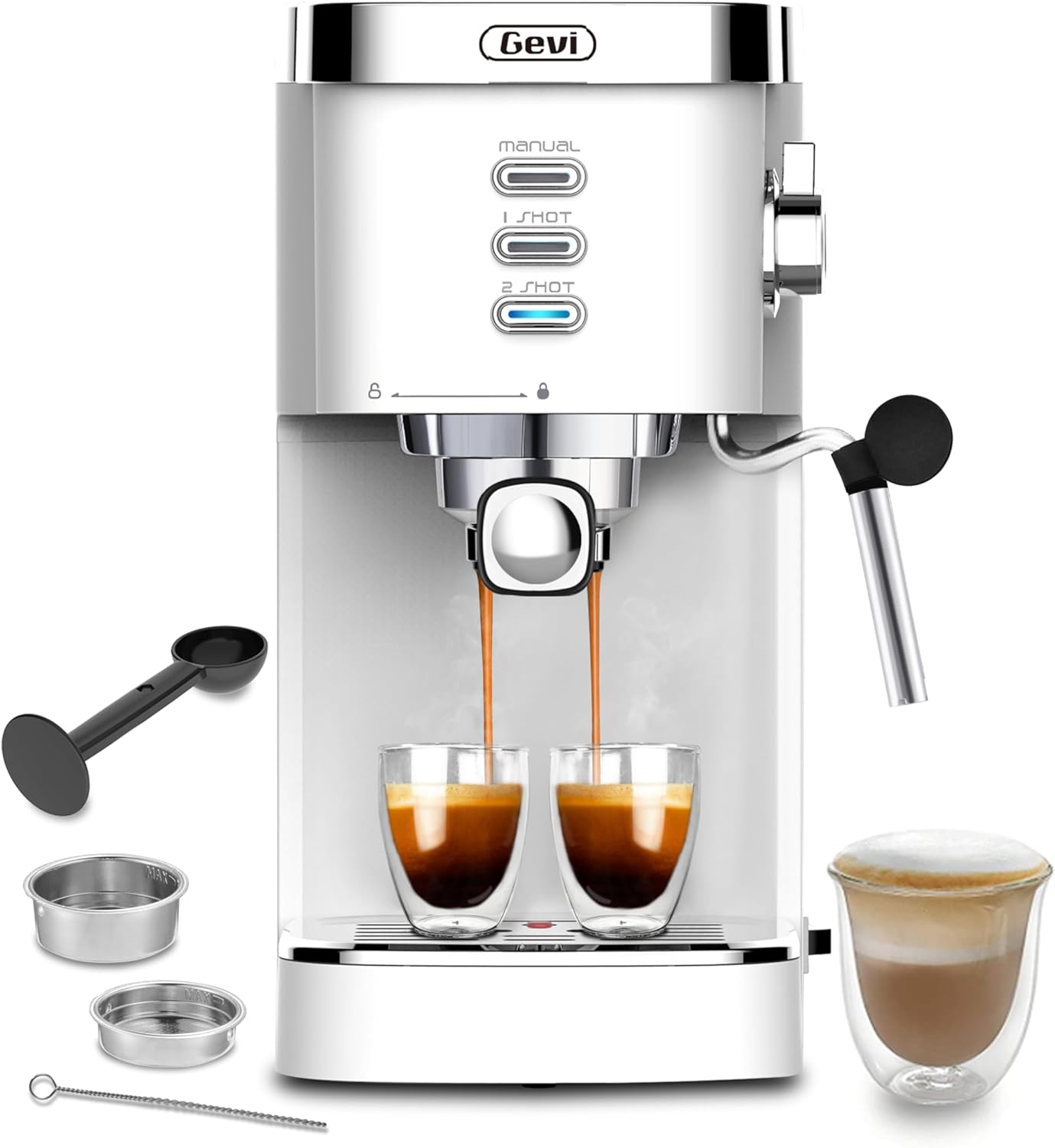 Gevi Espresso Machine 20 Bar High Pressure,Compact Espresso Maker with Milk Frother Steam Wand,Cappuccino,Latte Maker with Adjustable Shot Volume for Home,Gift for Coffee Lover