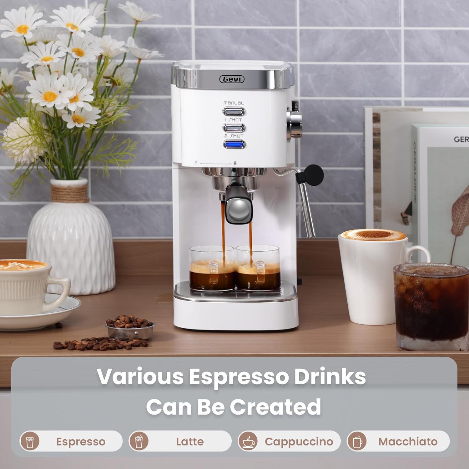 Gevi Espresso Machine 20 Bar High Pressure,Compact Espresso Maker with Milk Frother Steam Wand,Cappuccino,Latte Maker with Adjustable Shot Volume for Home,Gift for Coffee Lover · v9