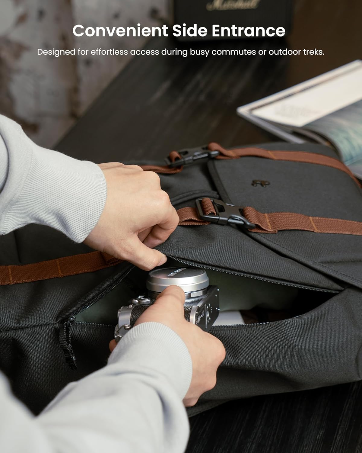 tomtoc Flap Laptop Backpack, Lightweight, Water-Resistant Casual Daypack, Durable Work-pack, Vintage Classic Rucksack for 13-15.6 Inch Laptop, perfect for Campus, Street, 22L Black · v3