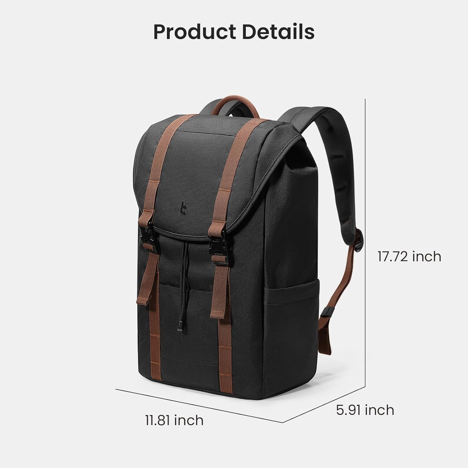 tomtoc Flap Laptop Backpack, Lightweight, Water-Resistant Casual Daypack, Durable Work-pack, Vintage Classic Rucksack for 13-15.6 Inch Laptop, perfect for Campus, Street, 22L Black · v3