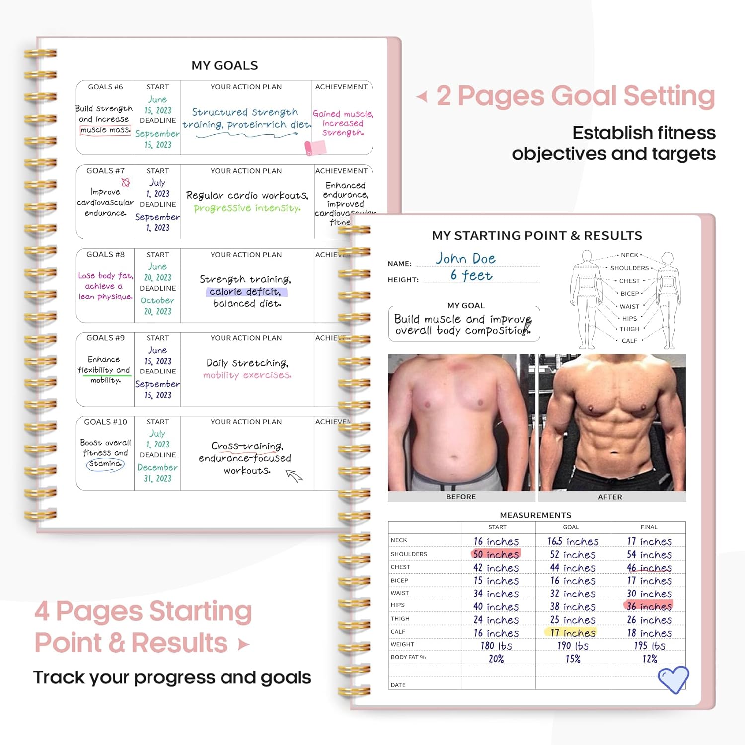 Kadın Erkekler için Fitness Egzersiz Günlüğü, A5 (5.5 x 8.2") Sağlık Hedeflerinizi İzlemek, İlerlemek ve Sağlıklı Yaşamak için Egzersiz Günlük Kitabı Planlayıcı-Pembe