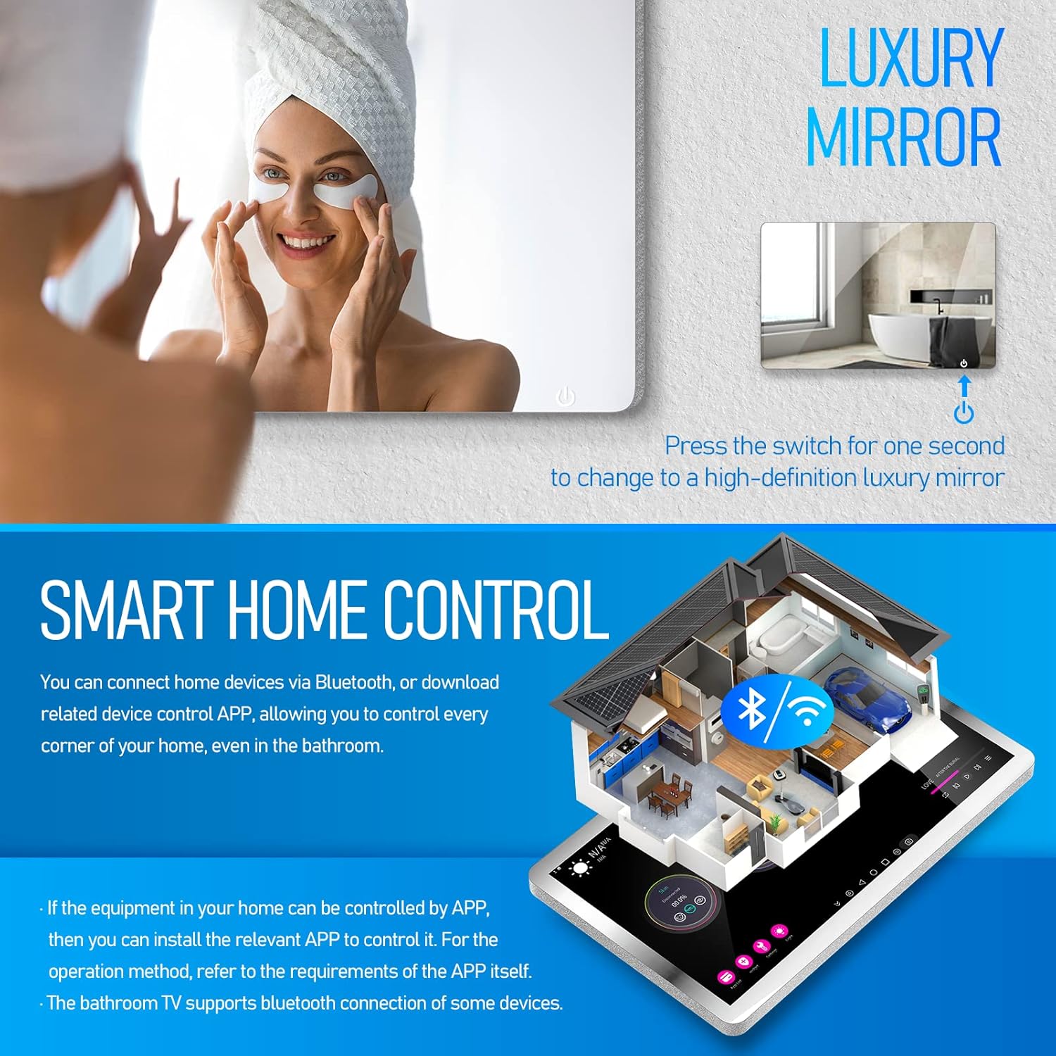 21.5 inch Touch Screen Mirror IP66 Waterproof TV for Bathroom Shower - Support 360° Rotation, 500 nits High Brightness Full HD 1080P LED Built-in Android OS WiFi/LAN/USB/BT/HDMI(Silver) · v7