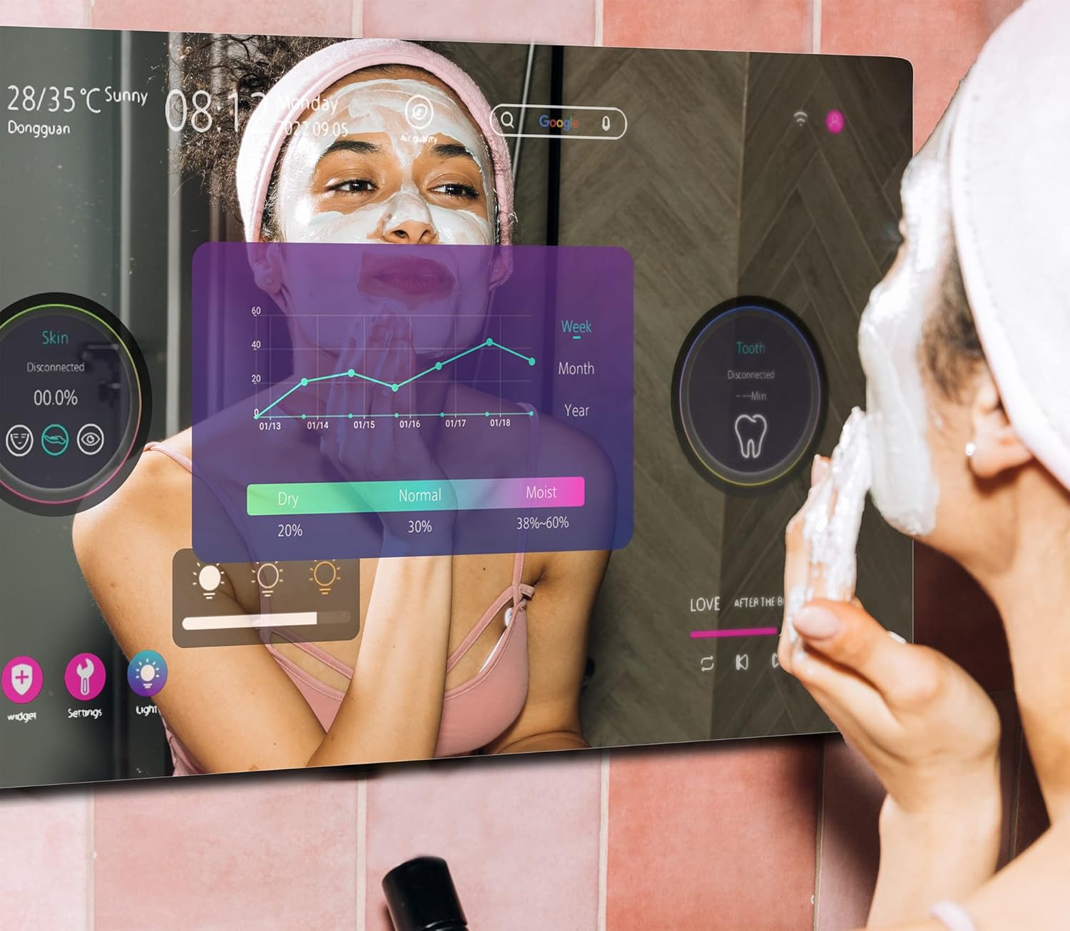 21.5 inch Touch Screen Mirror IP66 Waterproof TV for Bathroom Shower - Support 360° Rotation, 500 nits High Brightness Full HD 1080P LED Built-in Android OS WiFi/LAN/USB/BT/HDMI(Silver) · v7