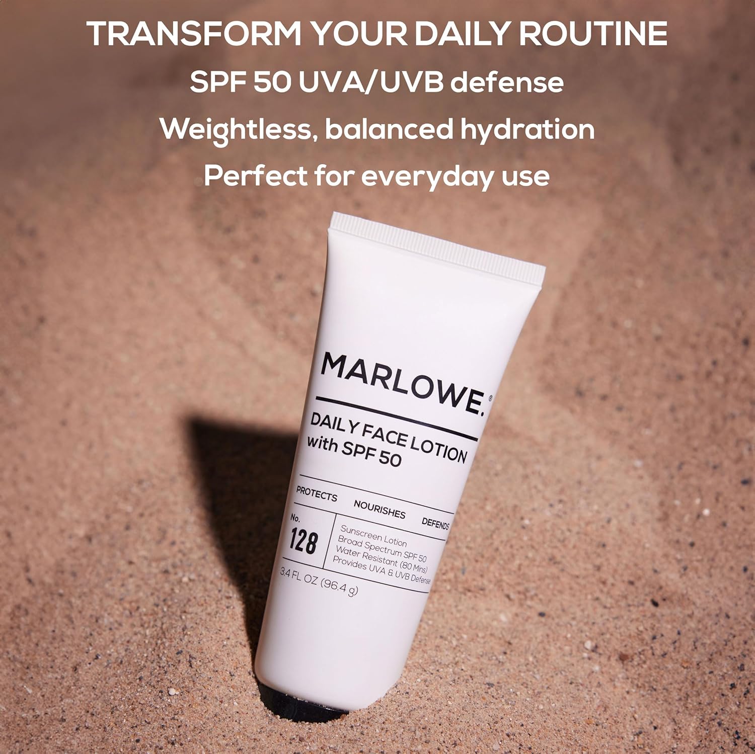 MARLOWE. No. 128 Mens Facial Lotion with Sunscreen SPF 50, 3.4 oz, Oil-Free, Lightweight Daily Face Moisturizer for Men, Includes Natural Extracts to Hydrate, Nourish  Soothe