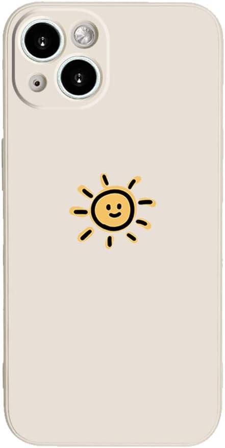 Casechics Compatible with iPhone Case,Silicone Cute Couple Matching Cartoon Sun Moon Camera Lens Protection Soft Shockproof Cover Phone Case (Whitesun,iPhone 13)