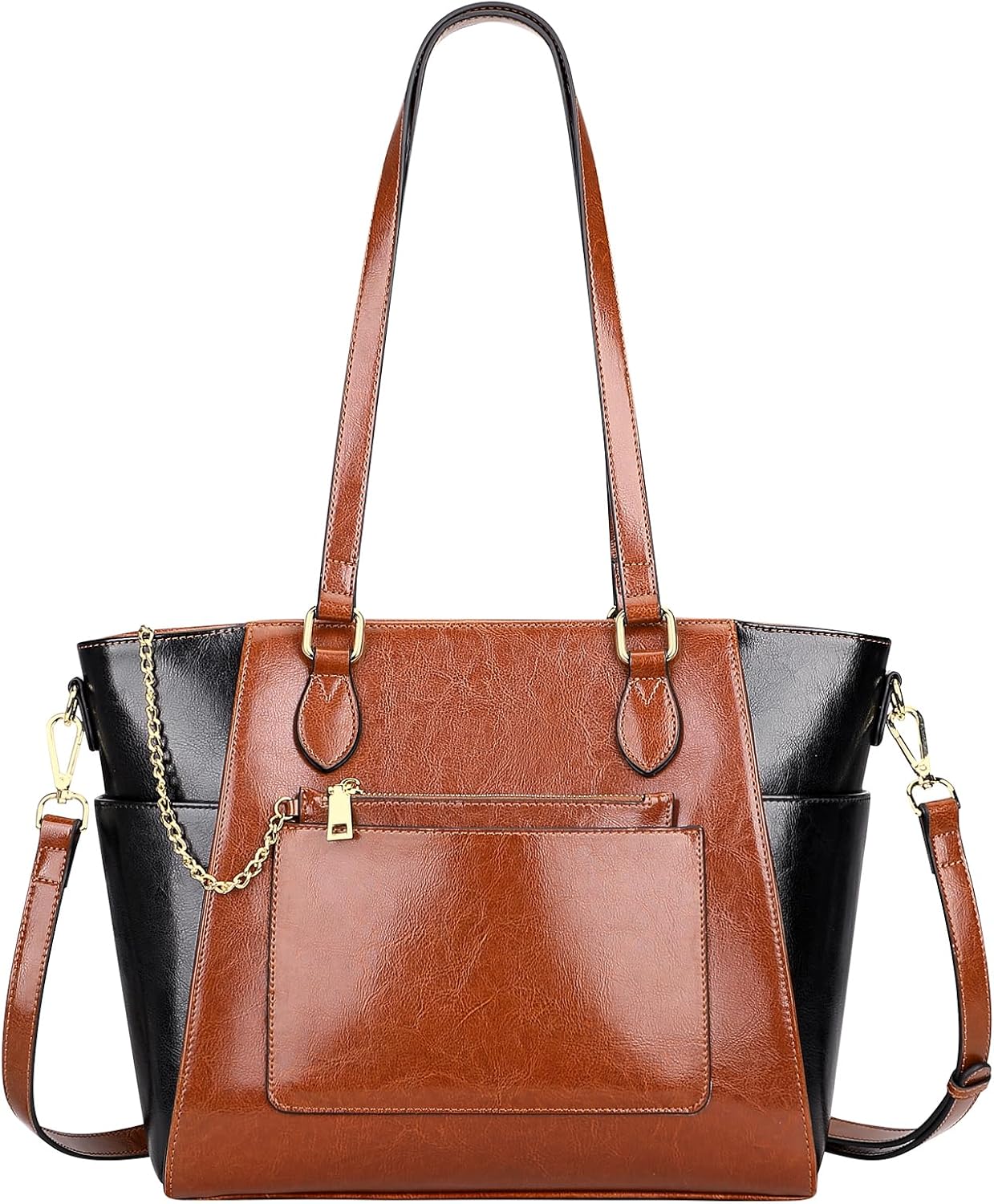 Over Earth Leather Tote Bags for Women Ladies Fashion Shoulder Bag Handbag and Purse (O195E Brown/Black)