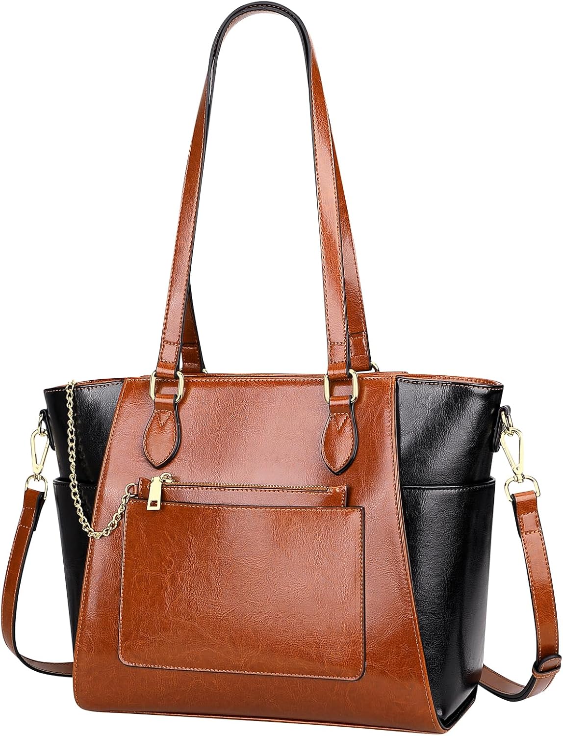 Over Earth Tragetaschen aus Leder für Damen, modische Schultertasche, Handtasche und Geldbörse (O195E Braun/Schwarz)