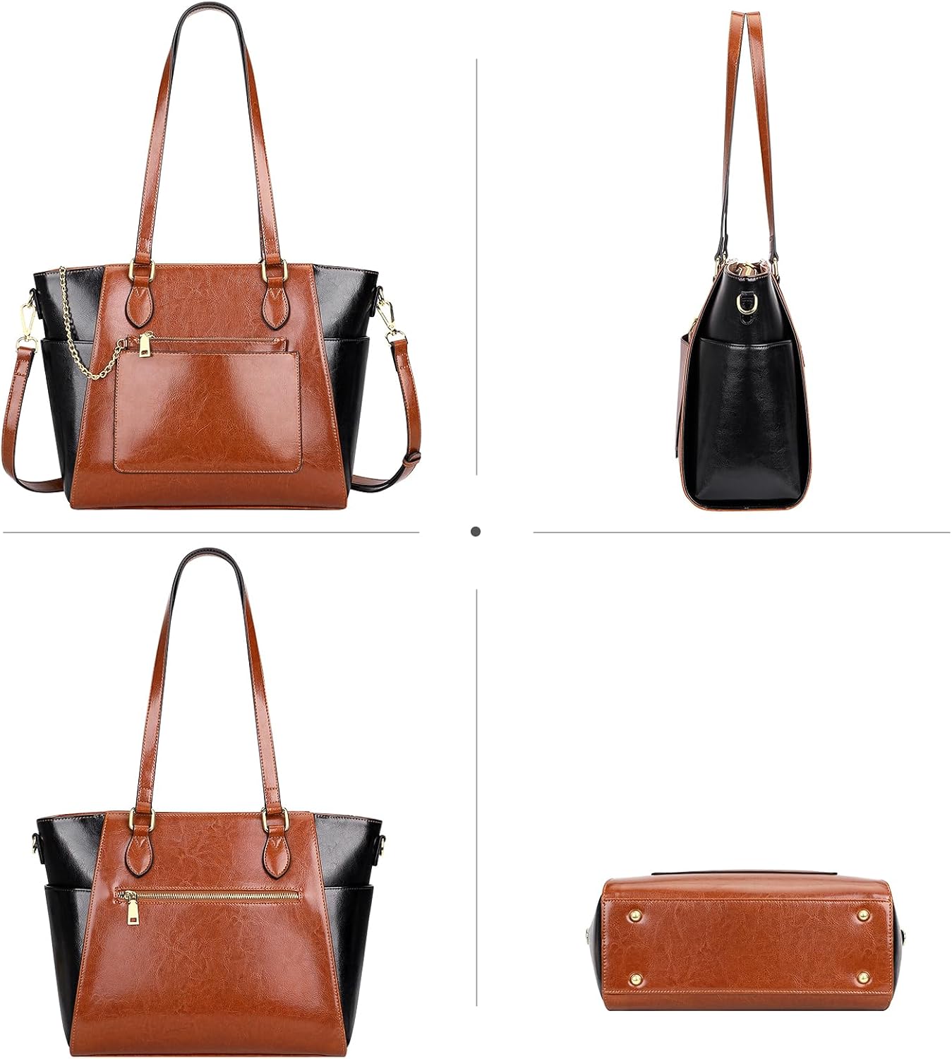 Over Earth Tragetaschen aus Leder für Damen, modische Schultertasche, Handtasche und Geldbörse (O195E Braun/Schwarz)