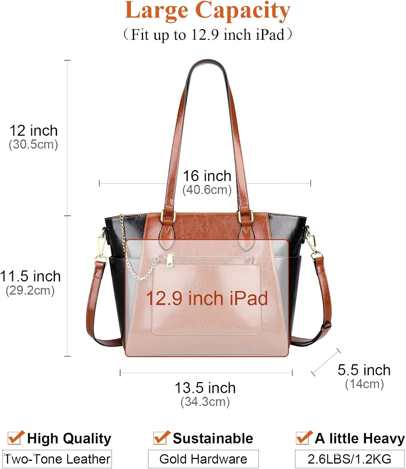 Over Earth Tragetaschen aus Leder für Damen, modische Schultertasche, Handtasche und Geldbörse (O195E Braun/Schwarz)