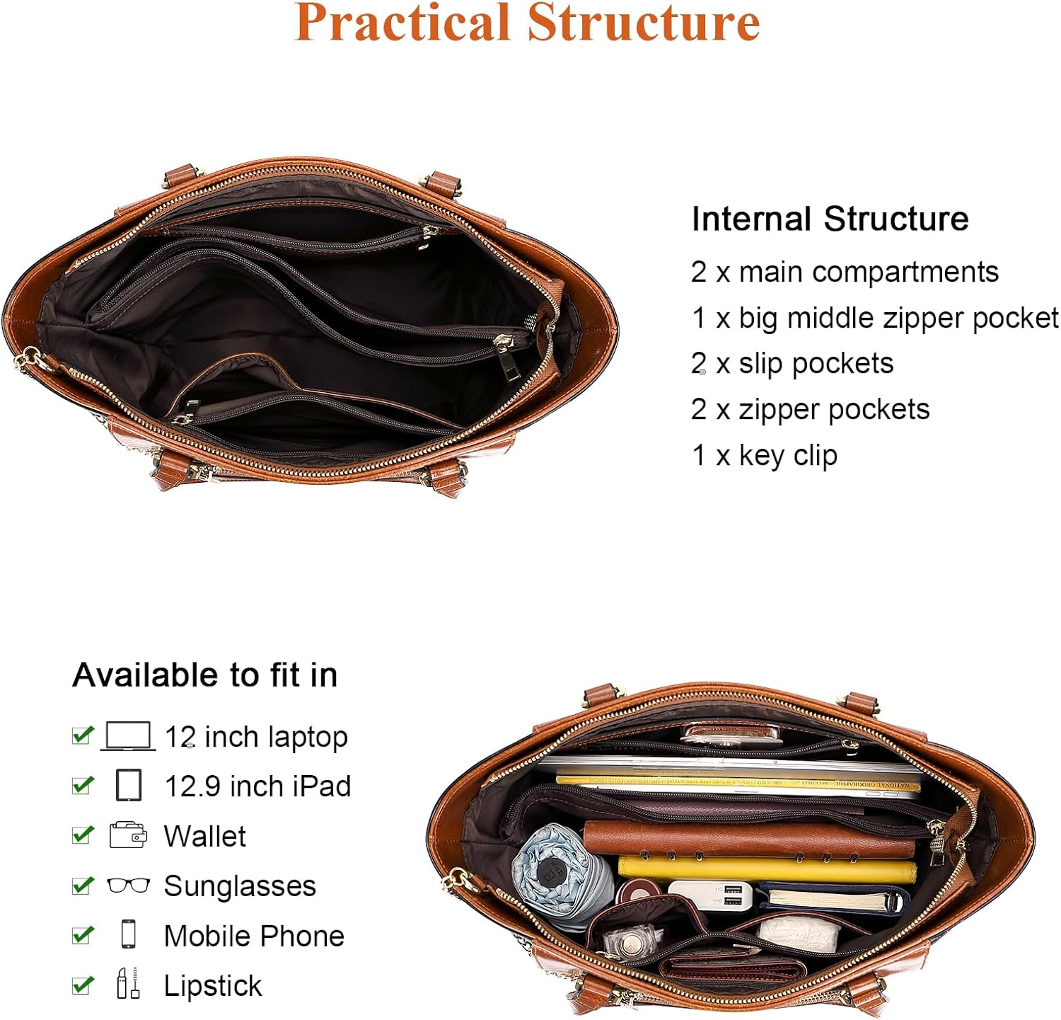 Over Earth Tragetaschen aus Leder für Damen, modische Schultertasche, Handtasche und Geldbörse (O195E Braun/Schwarz)