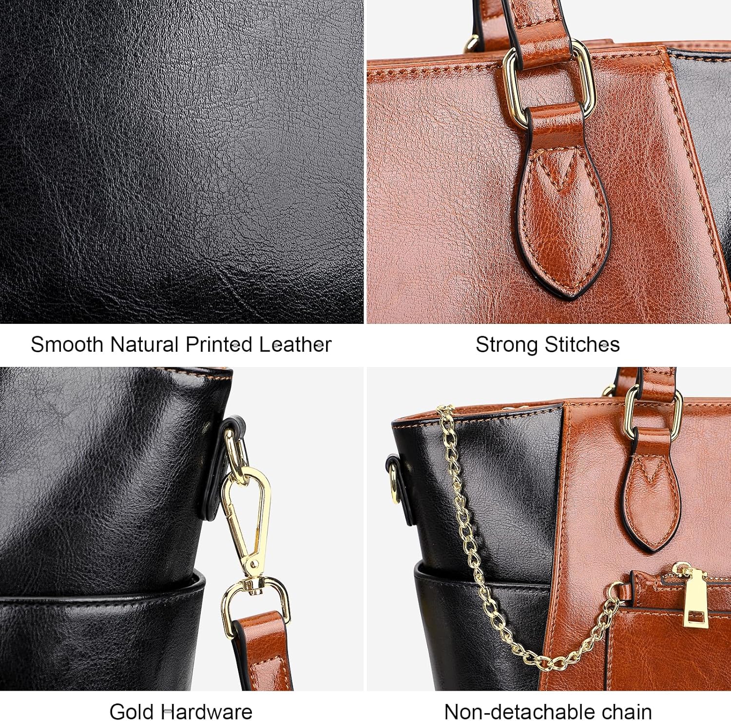 Over Earth Tragetaschen aus Leder für Damen, modische Schultertasche, Handtasche und Geldbörse (O195E Braun/Schwarz)
