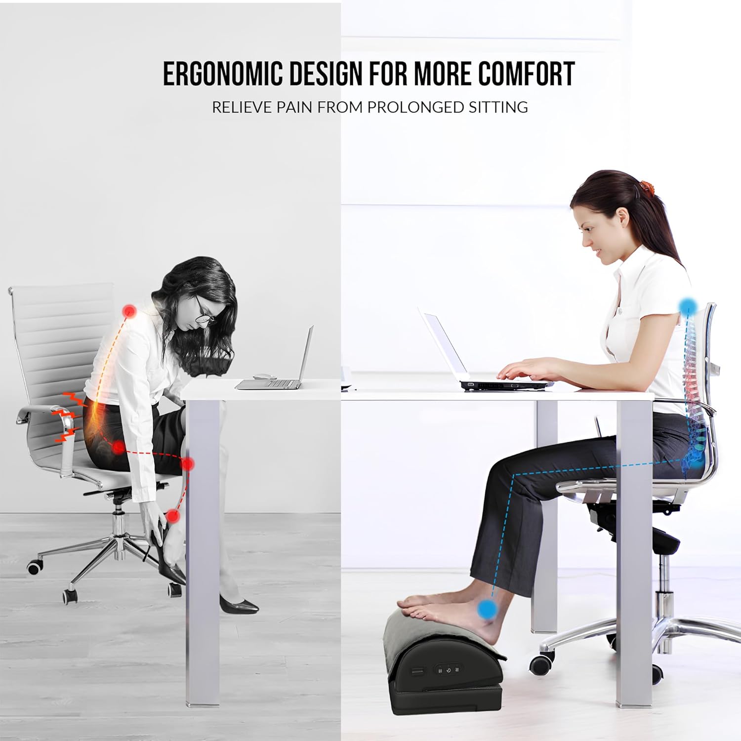Snailax Foot Rest Under Desk at Work, Heated Under Desk Foot Stool with Double Layer Adjustable Height, Feet Warmer with Vibration Massage, Ergonomic Gaming Home Footstool for Lumbar Back Knee Pain · v2
