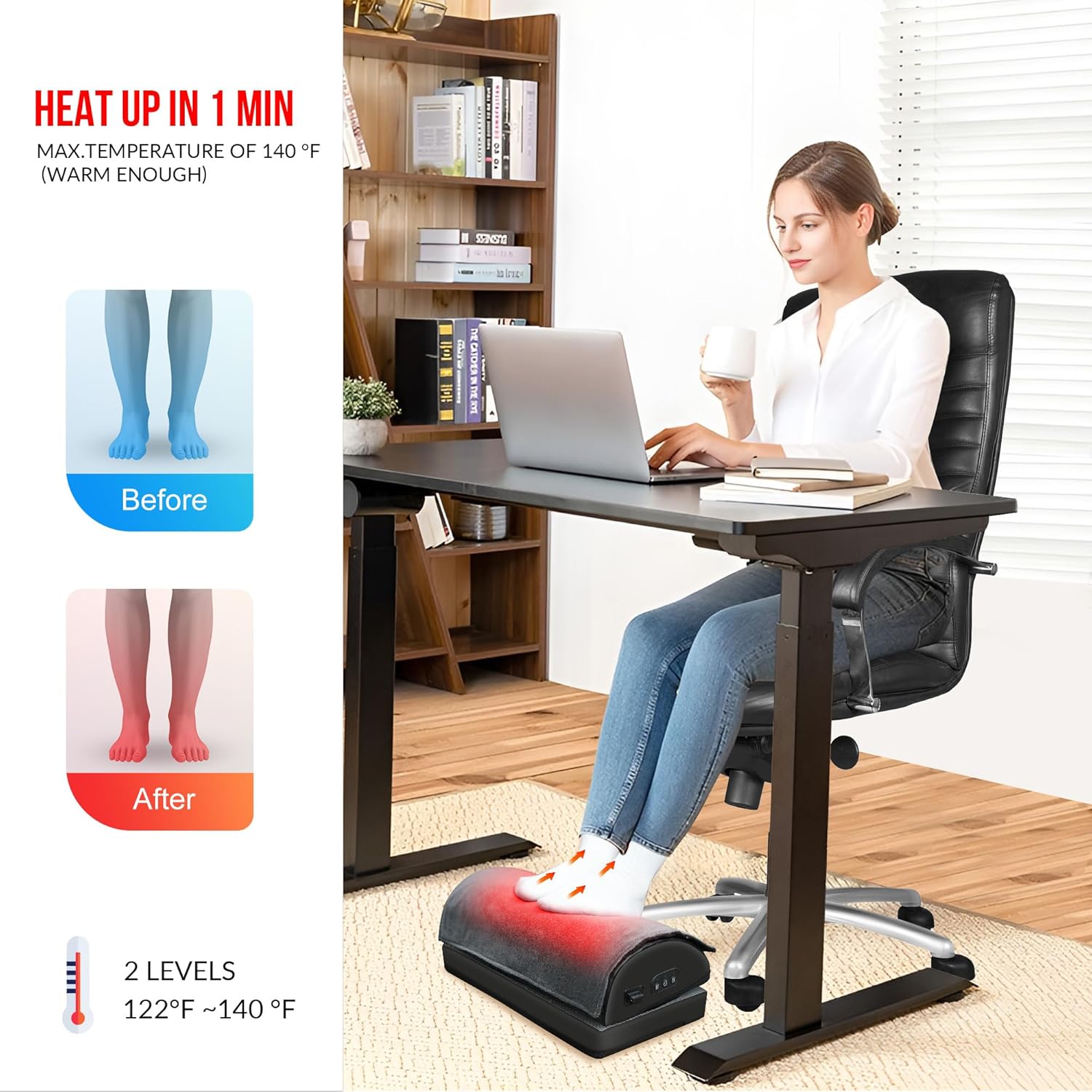 Snailax Foot Rest Under Desk at Work, Heated Under Desk Foot Stool with Double Layer Adjustable Height, Feet Warmer with Vibration Massage, Ergonomic Gaming Home Footstool for Lumbar Back Knee Pain · v2