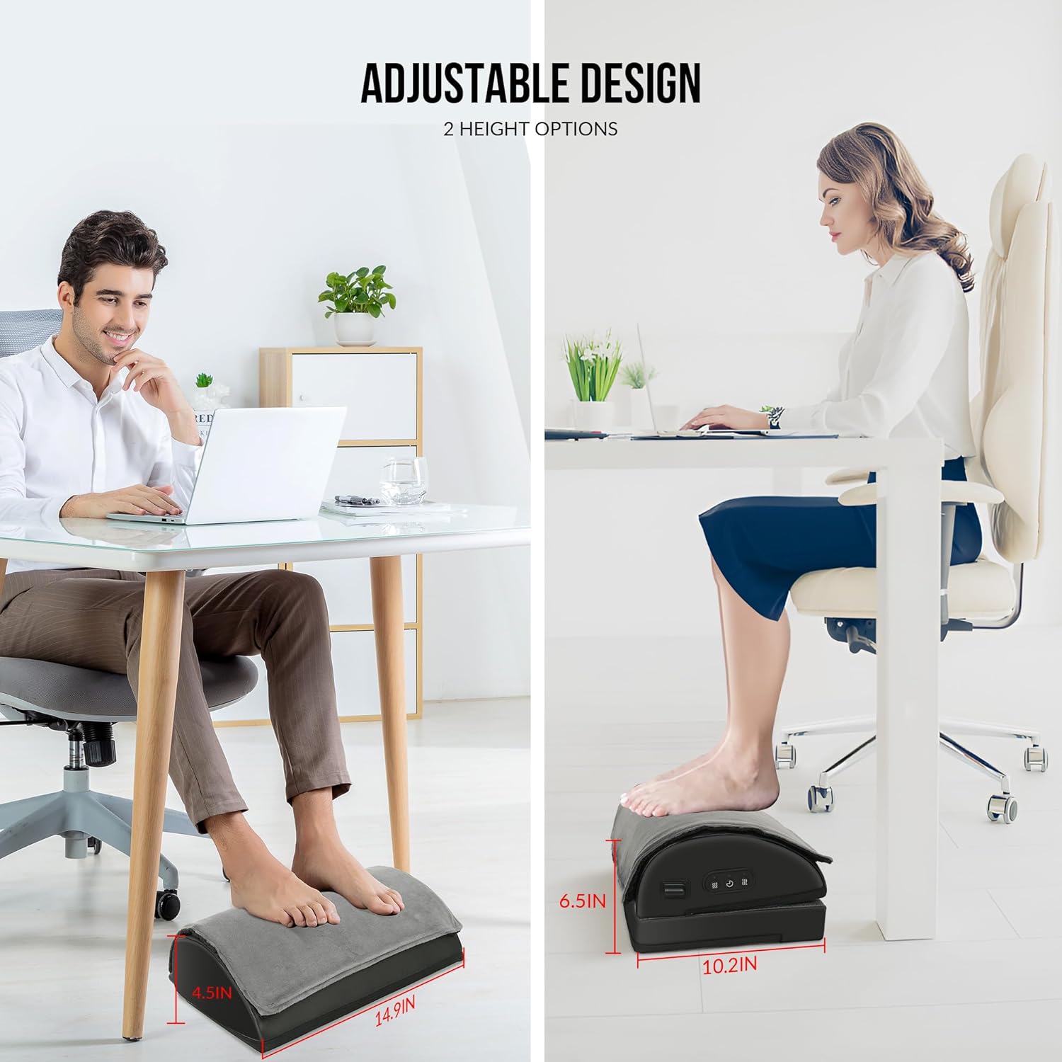 Snailax Foot Rest Under Desk at Work, Heated Under Desk Foot Stool with Double Layer Adjustable Height, Feet Warmer with Vibration Massage, Ergonomic Gaming Home Footstool for Lumbar Back Knee Pain · v2