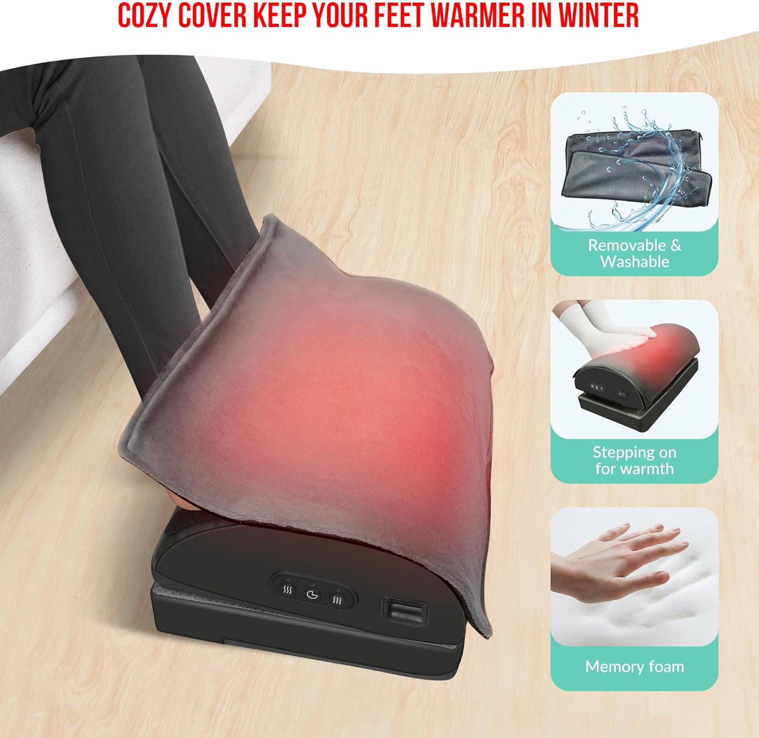Snailax Foot Rest Under Desk at Work, Heated Under Desk Foot Stool with Double Layer Adjustable Height, Feet Warmer with Vibration Massage, Ergonomic Gaming Home Footstool for Lumbar Back Knee Pain · v2