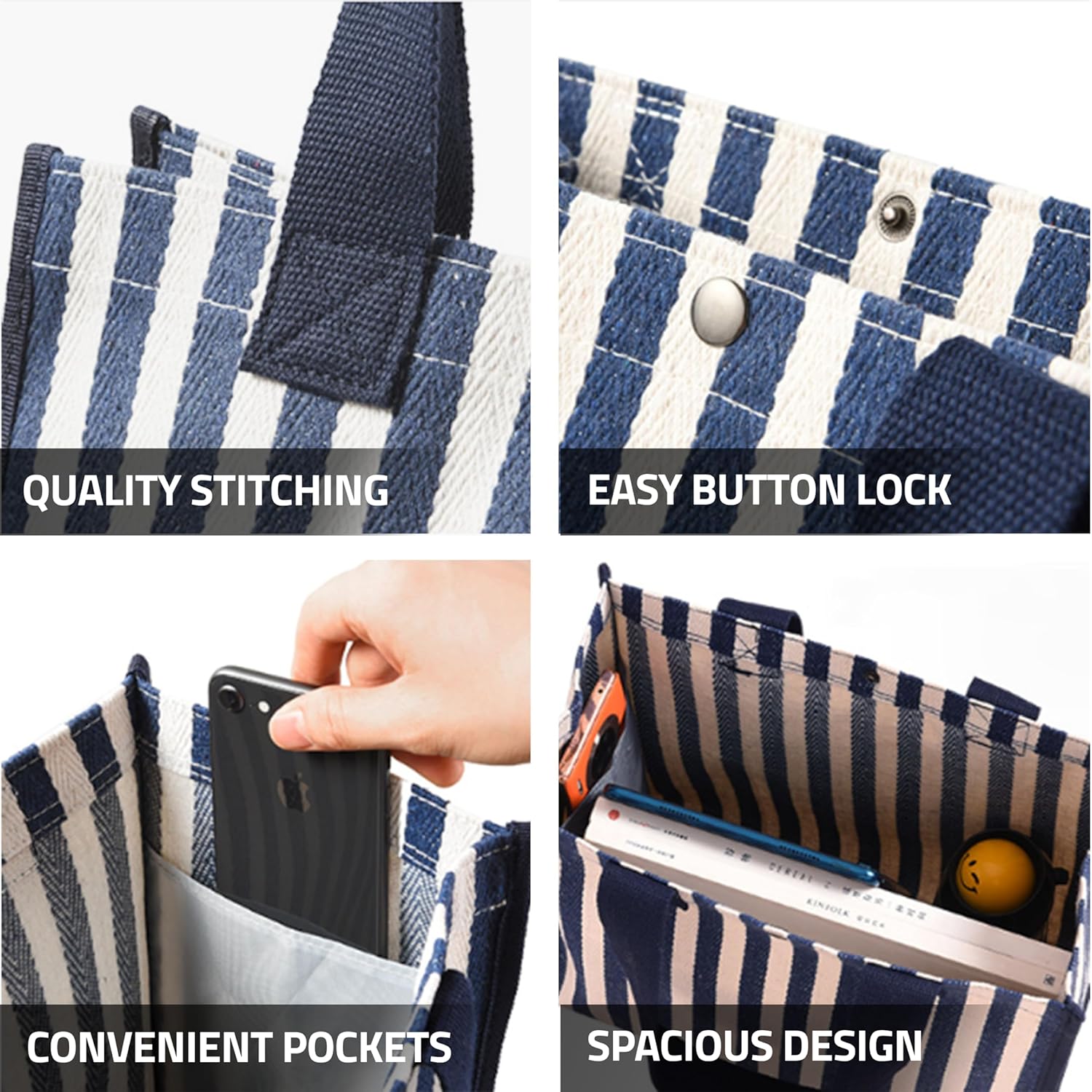 Fidelo Multi Pocket Striped Bag - Simple Portable Hand Bag with Pockets for Women - Large, Spacious  Multipurpose Tote · v2