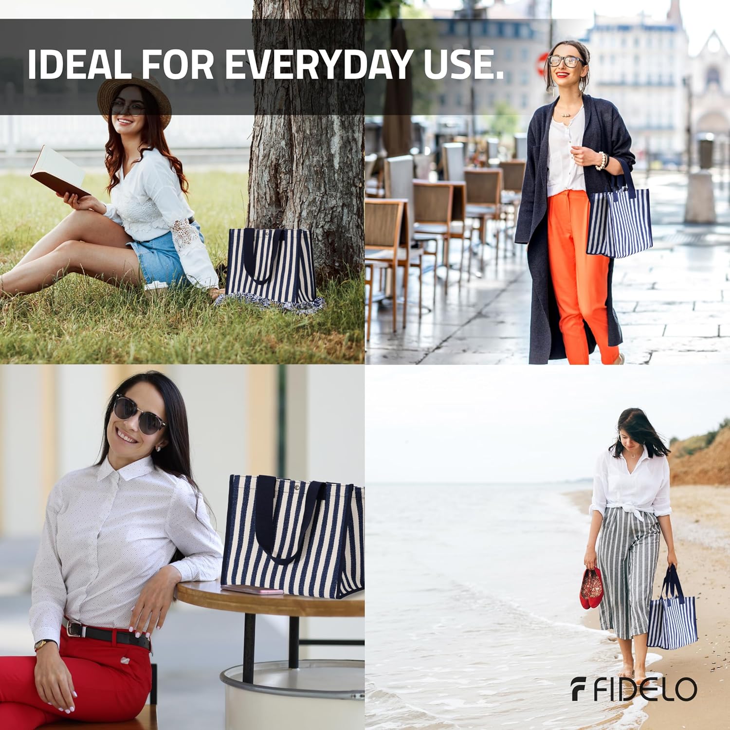 Fidelo Multi Pocket Striped Bag - Simple Portable Hand Bag with Pockets for Women - Large, Spacious  Multipurpose Tote · v2
