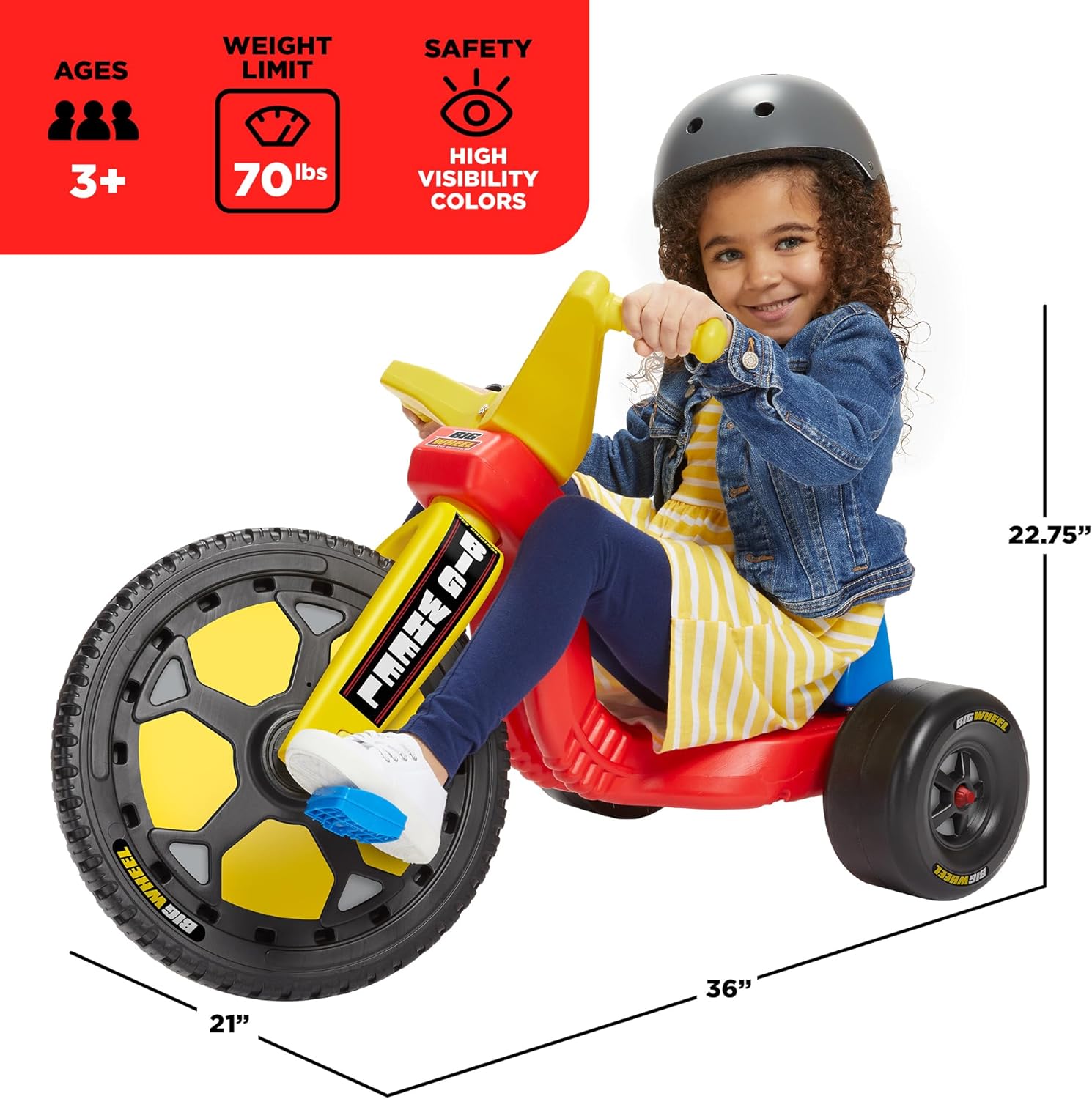 Schylling Big Wheel Speedster - BW16SO - Low-Riding Tricycle with Adjustable Seat for Growing Child up to 70 lbs. - Original Classic Bike - Ages 3 and Up · v6