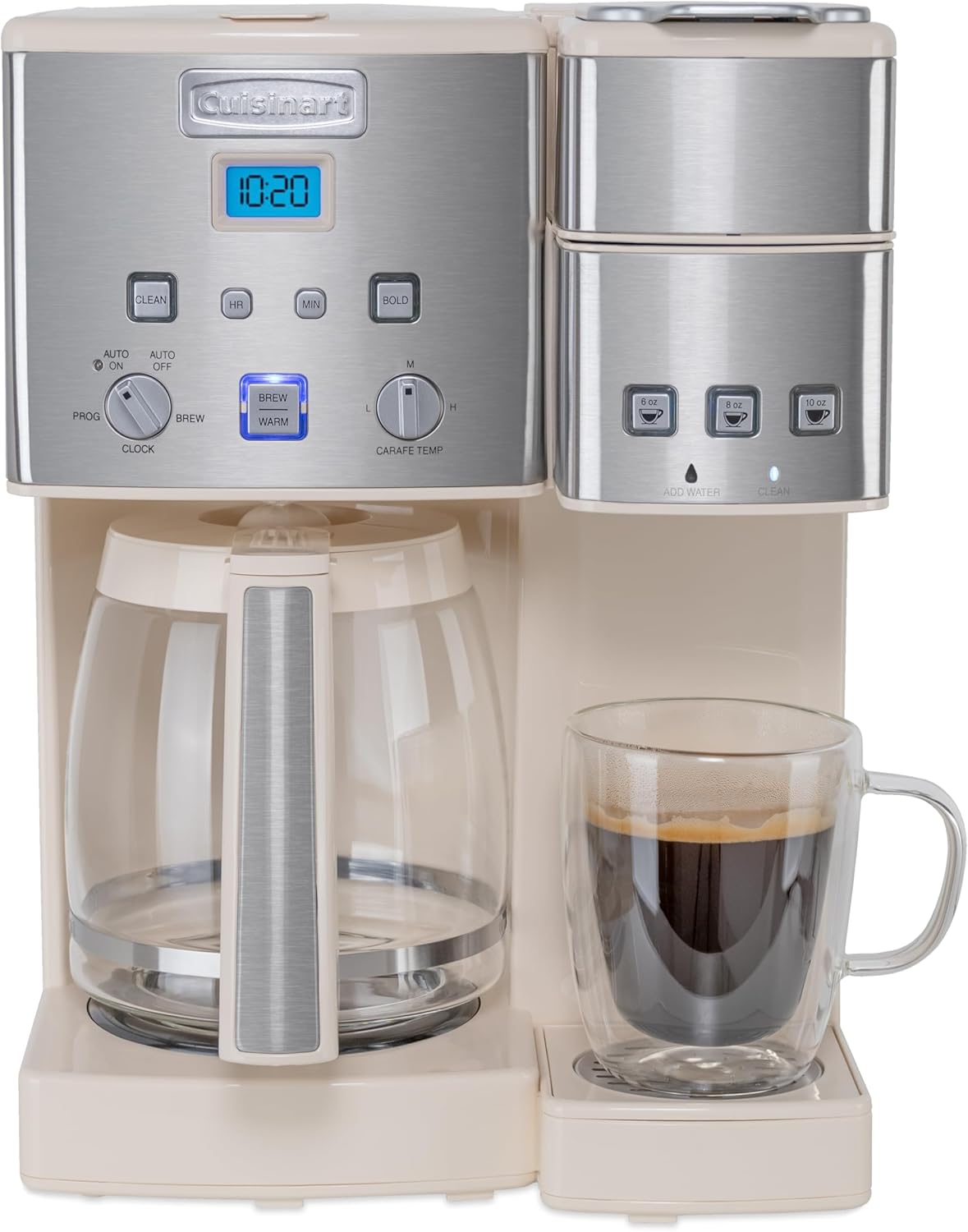 Cafetera Cuisinart de 12 tazas de una sola porción, ofrece 3 tamaños: 6 onzas, 8 onzas y 10 onzas, crema, SS-15P1CRM