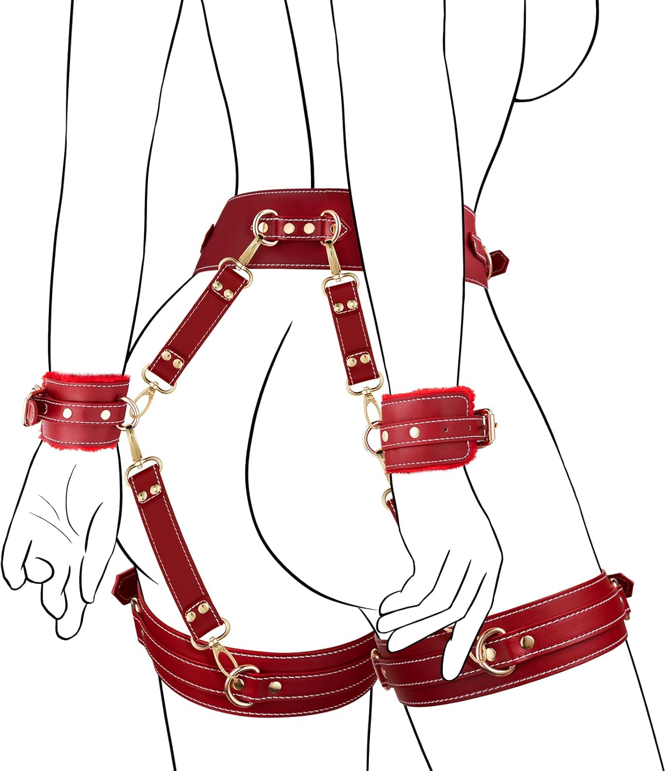 Sex Bondage BDSM Kit Restraints 6PCS Sets with Adjustable Handcuffs Ankle Cuff Thigh Cuffs Blindfold Cross Strap Waist Strap Adult SM Games Sex Toys for Men Women and Couples · v2
