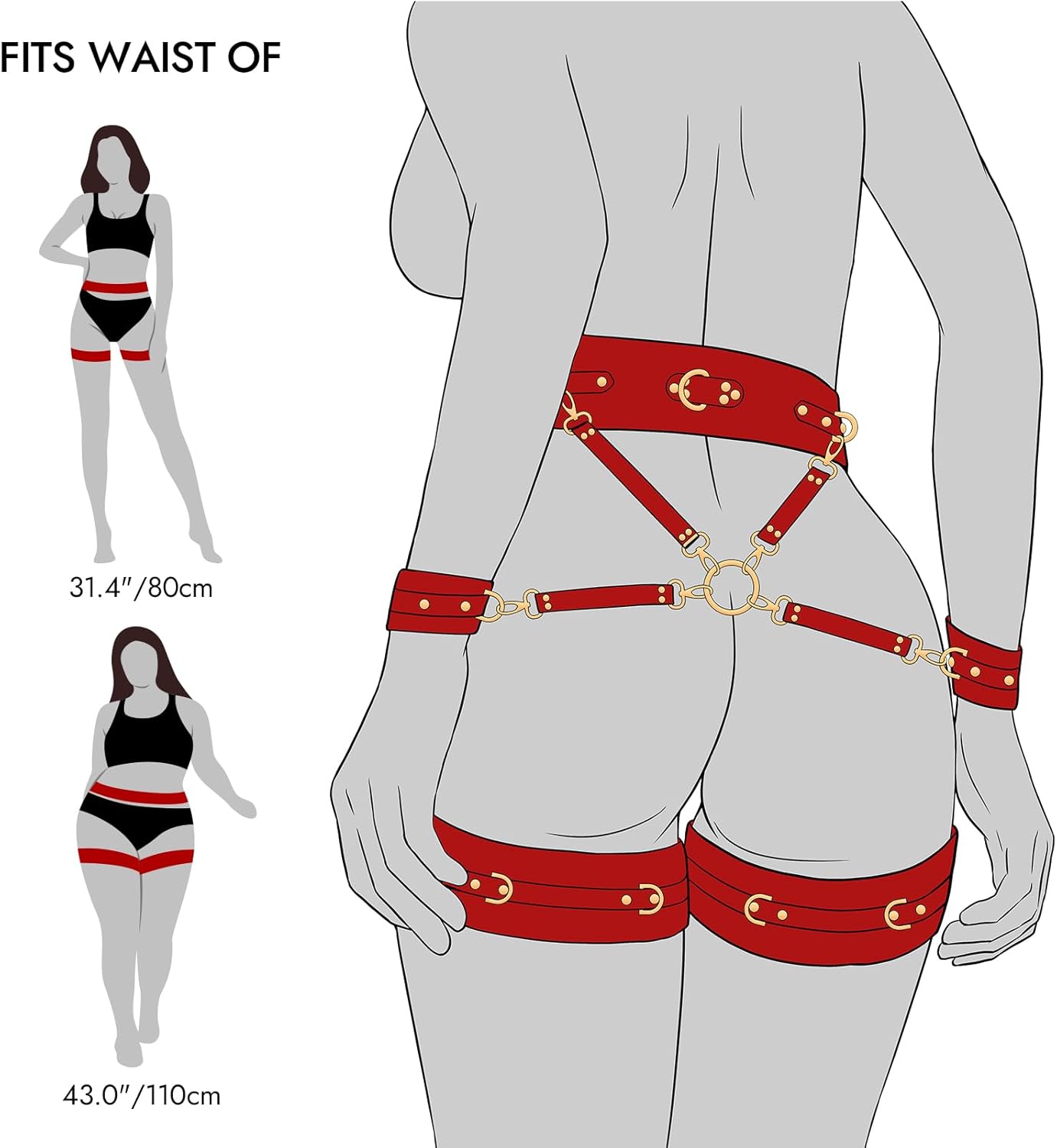 Sex Bondage BDSM Kit de retenue, ensemble de 6 pièces avec menottes réglables, menottes, chevilles, poignets, cuisses, bandeau, bretelles croisées, ceinture, ceinture, jeux SM pour adultes, jouets sexuels pour hommes, femmes et couples