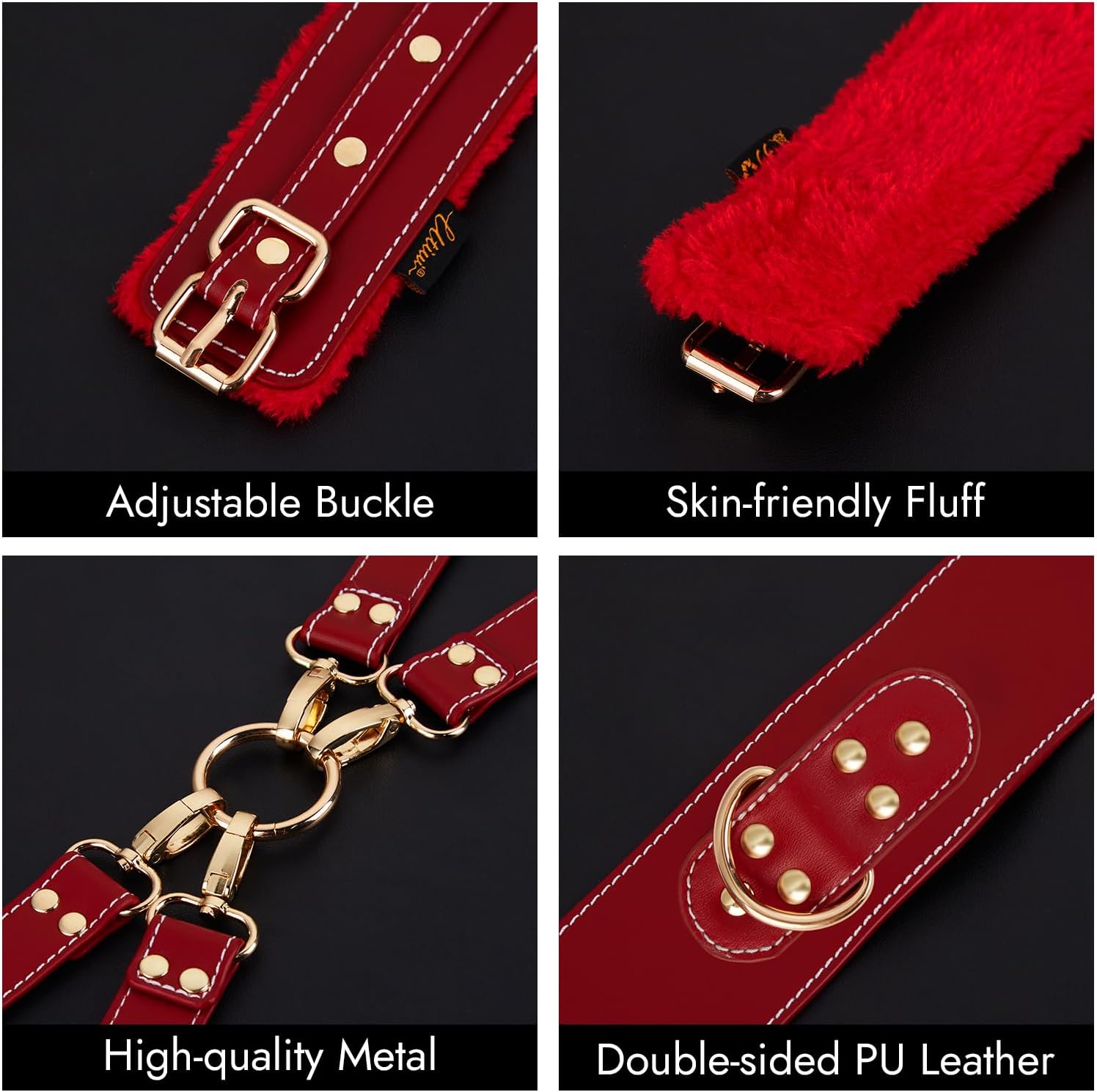 Sex Bondage BDSM Kit de retenue, ensemble de 6 pièces avec menottes réglables, menottes, chevilles, poignets, cuisses, bandeau, bretelles croisées, ceinture, ceinture, jeux SM pour adultes, jouets sexuels pour hommes, femmes et couples