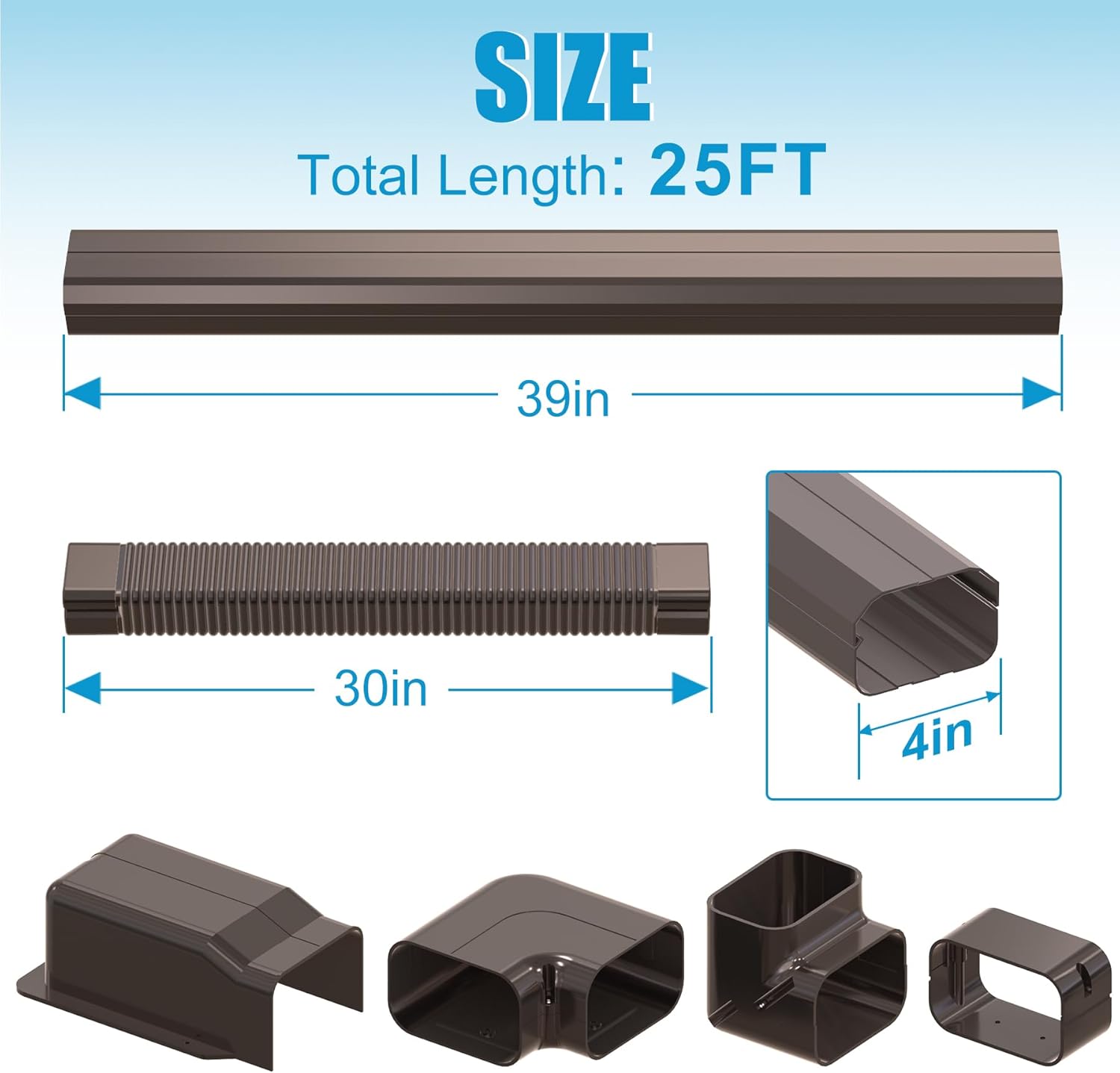 Copertura per mini linea divisa Air Jade da 25 piedi, kit di copertura per linee AC decorative in PVC per condizionatore d'aria mini split senza condotti, sistema a pompa di calore e aria condizionata centralizzata, marrone