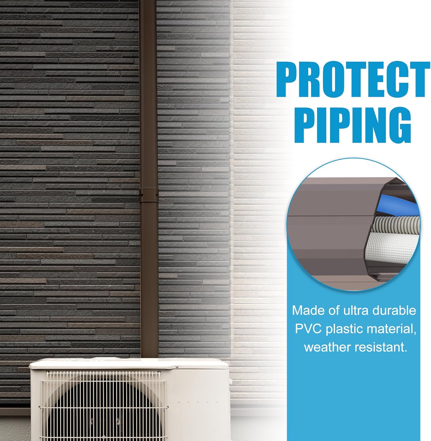 Copertura per mini linea divisa Air Jade da 25 piedi, kit di copertura per linee AC decorative in PVC per condizionatore d'aria mini split senza condotti, sistema a pompa di calore e aria condizionata centralizzata, marrone