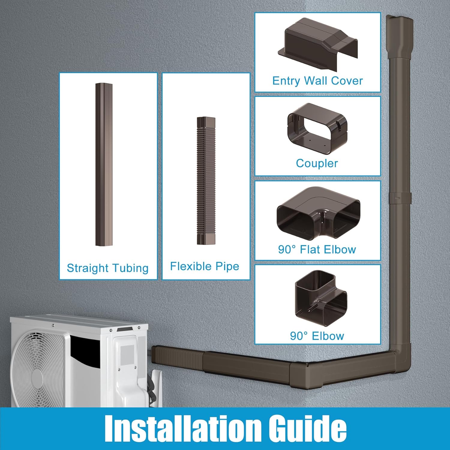 Copertura per mini linea divisa Air Jade da 25 piedi, kit di copertura per linee AC decorative in PVC per condizionatore d'aria mini split senza condotti, sistema a pompa di calore e aria condizionata centralizzata, marrone