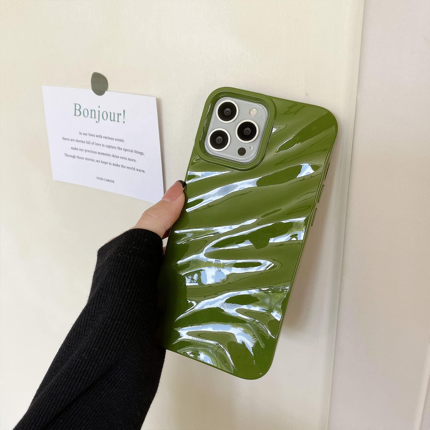 Water Ripple Pattern Compatible for iPhone 13 / iPhone 14 Phone Case,Cute Luxury Wave Shape Case for Women  Men, Soft TPU Shockproof Protective Cover for iPhone 13 / iPhone 14 6.1'-Green