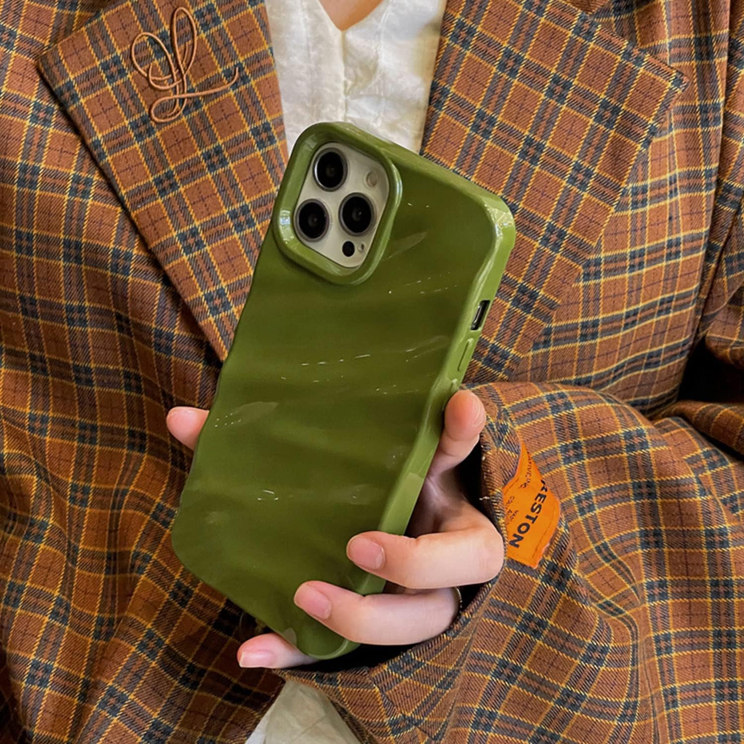 Water Ripple Pattern Compatible for iPhone 13 / iPhone 14 Phone Case,Cute Luxury Wave Shape Case for Women  Men, Soft TPU Shockproof Protective Cover for iPhone 13 / iPhone 14 6.1'-Green