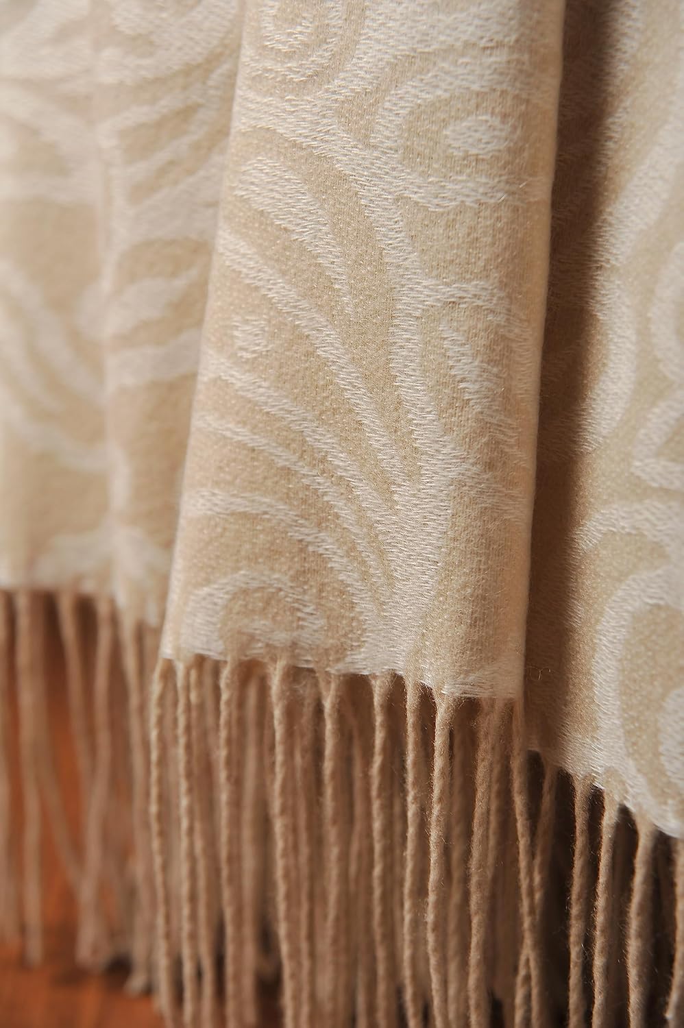 CUDDLE DREAMS Premium Cashmere Throw Blanket with Fringe, Luxuriously Soft (Paisley Beige) · v2