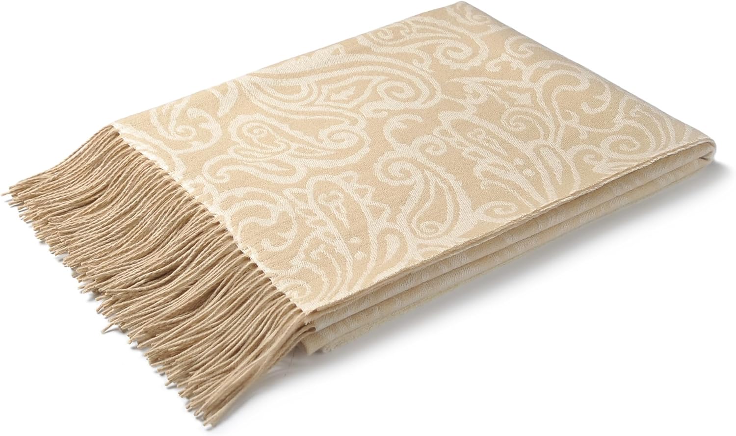 CUDDLE DREAMS Premium Cashmere Throw Blanket with Fringe, Luxuriously Soft (Paisley Beige) · v2