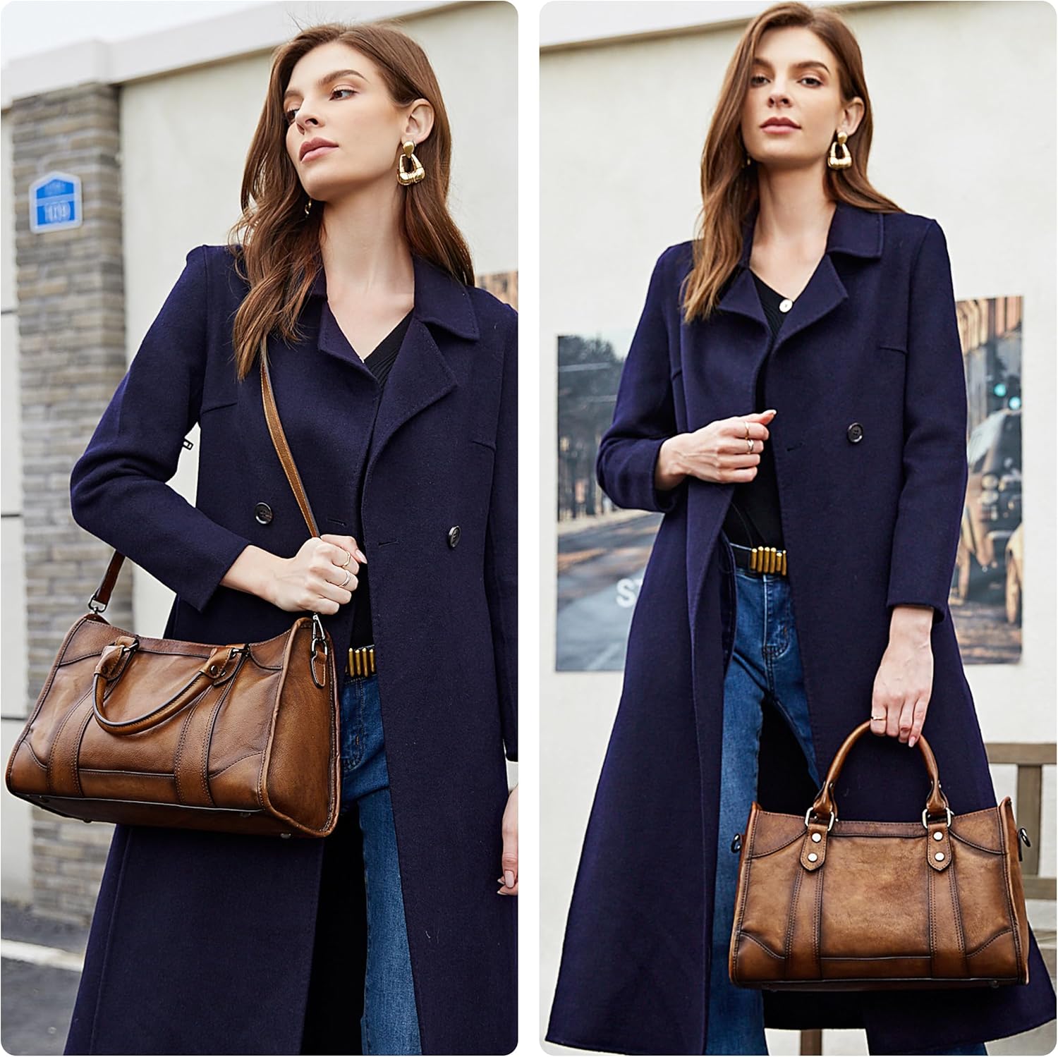 Iswee Satchel Bags for Women Genuine Shoulder Bag Leather Handbags Hobo Crossbody Bags Vintage Purse Tote Bag · v2