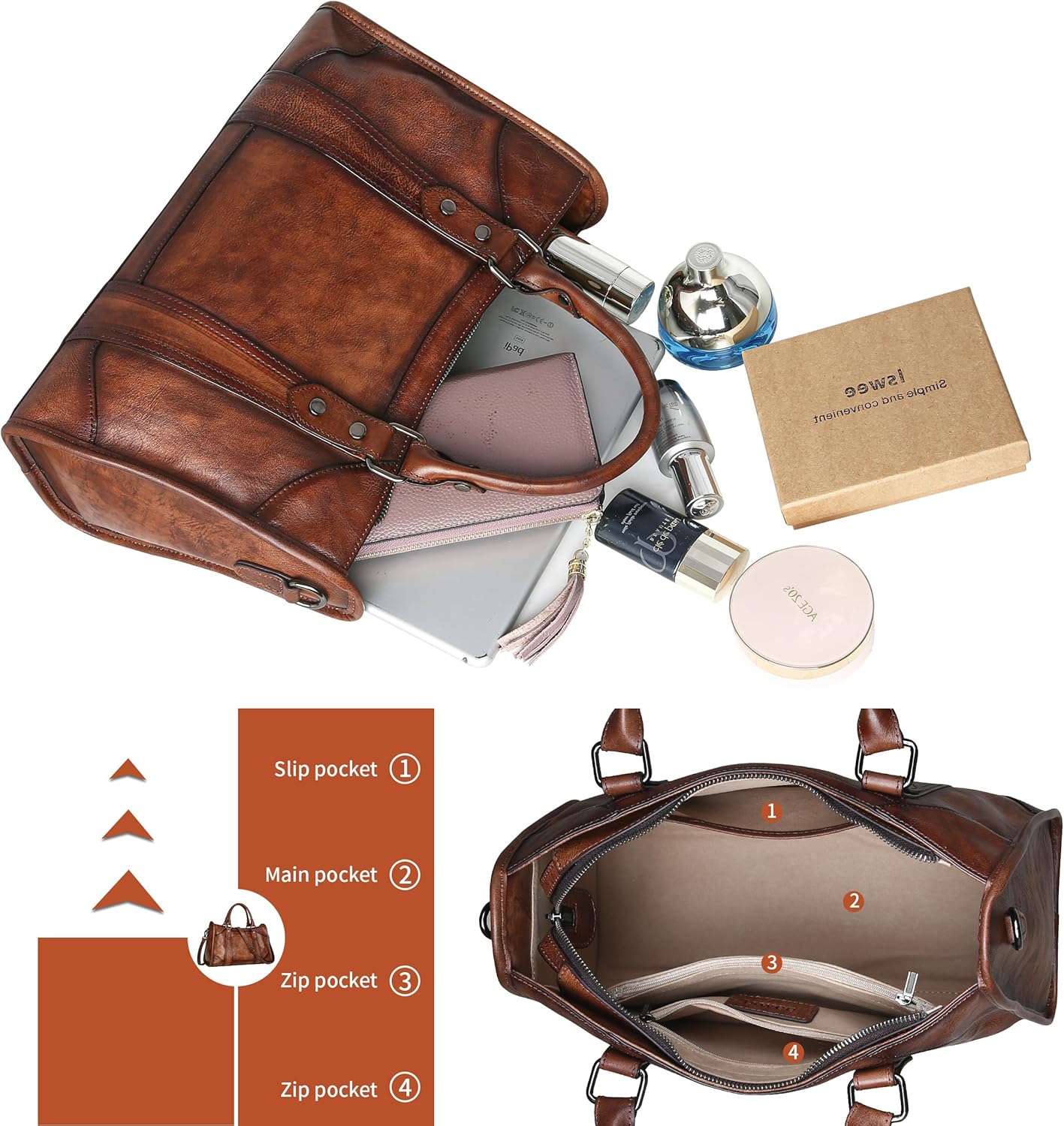 Iswee Satchel Bags for Women Genuine Shoulder Bag Leather Handbags Hobo Crossbody Bags Vintage Purse Tote Bag · v2