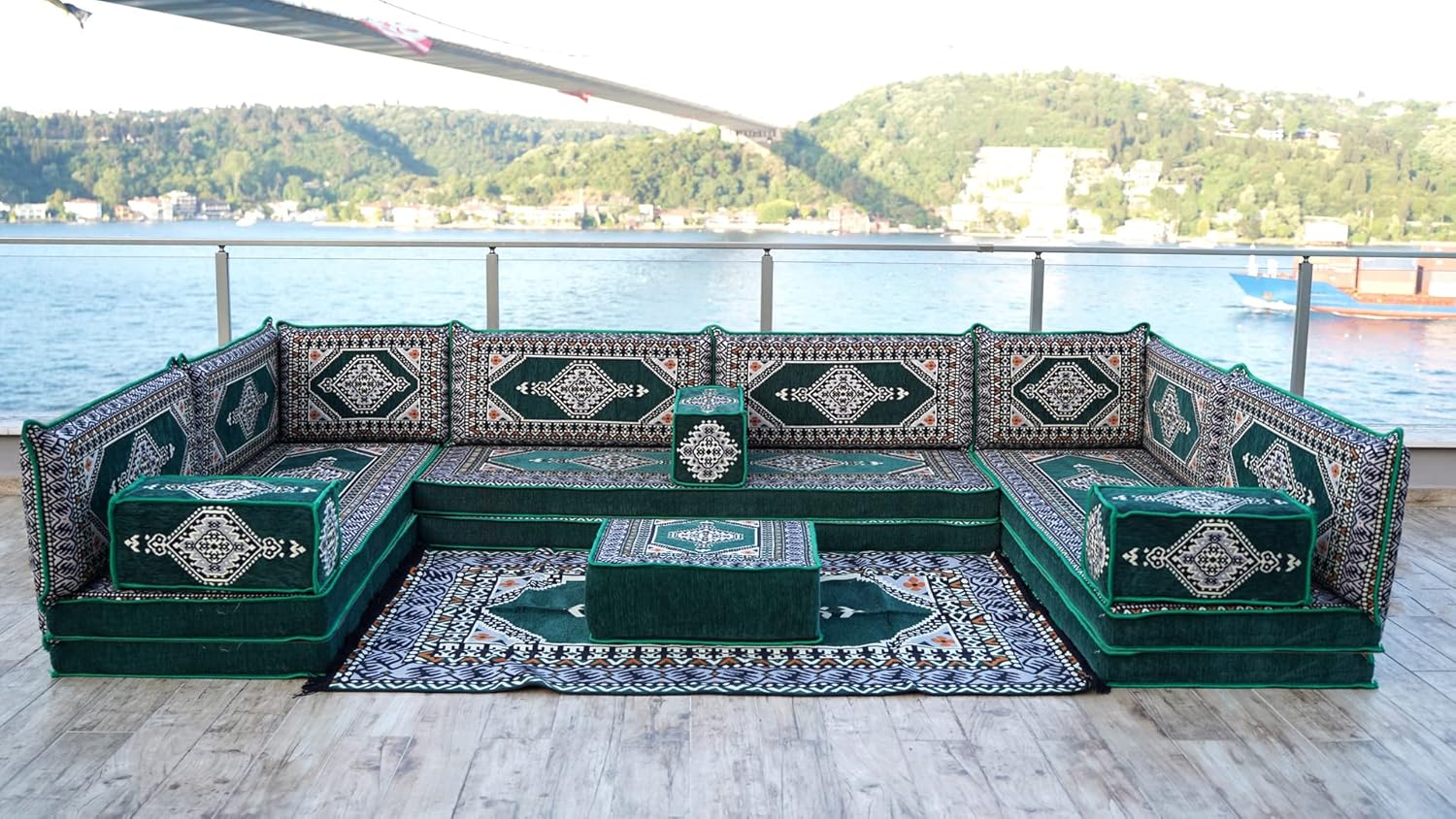 8' Thickness Floor Cushions, Backrest Pillow, Arabic Floor Sofa Seating Set (U Sofa   Rug   Ottoman) · v2
