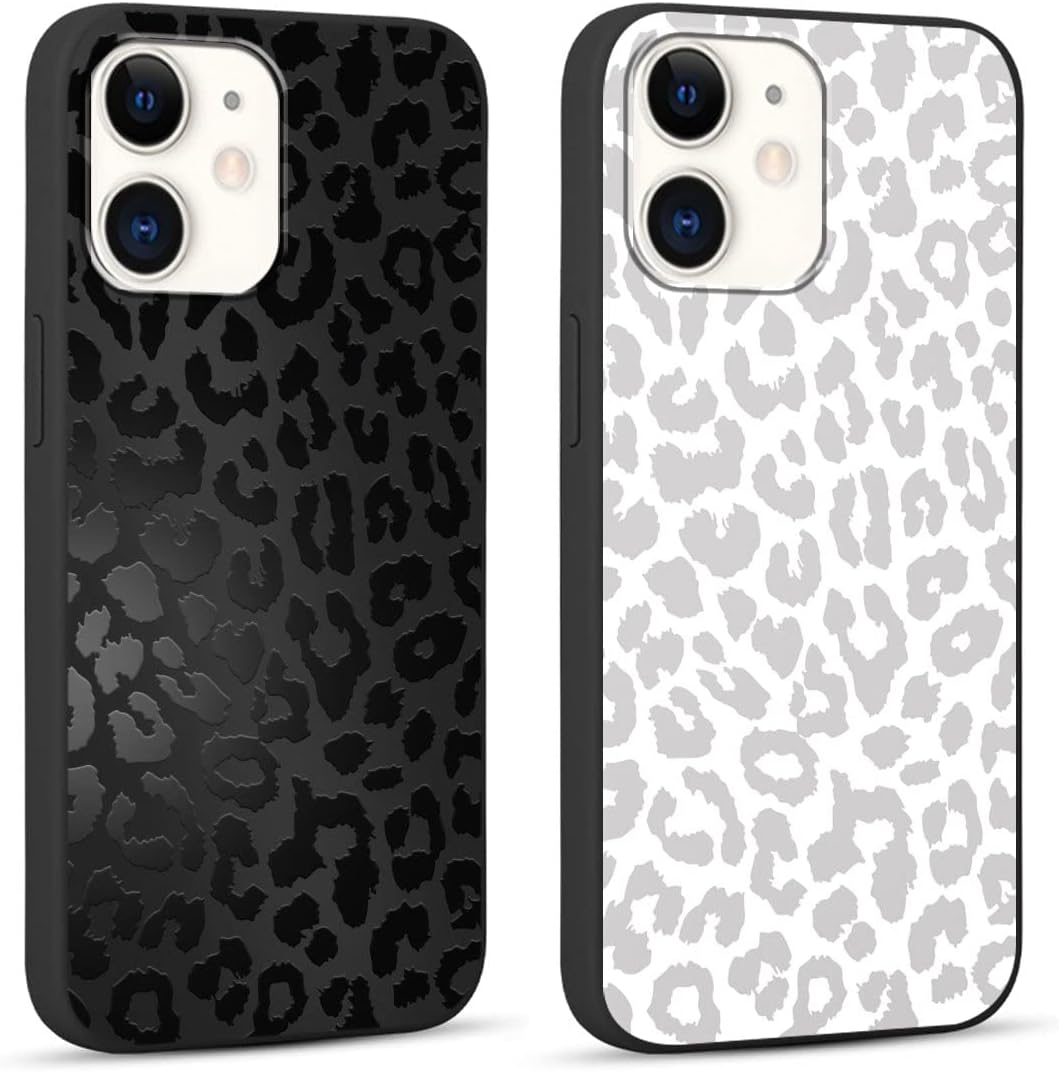 2 Pack Cute Cheetah Print for Apple iPhone 11 6.1 Inch Phone Case,Luxury Leopard Pattern Design Cases Soft Silicone Slim TPU Shockproof Protective Bumper Cover for Women Girls-Black  White