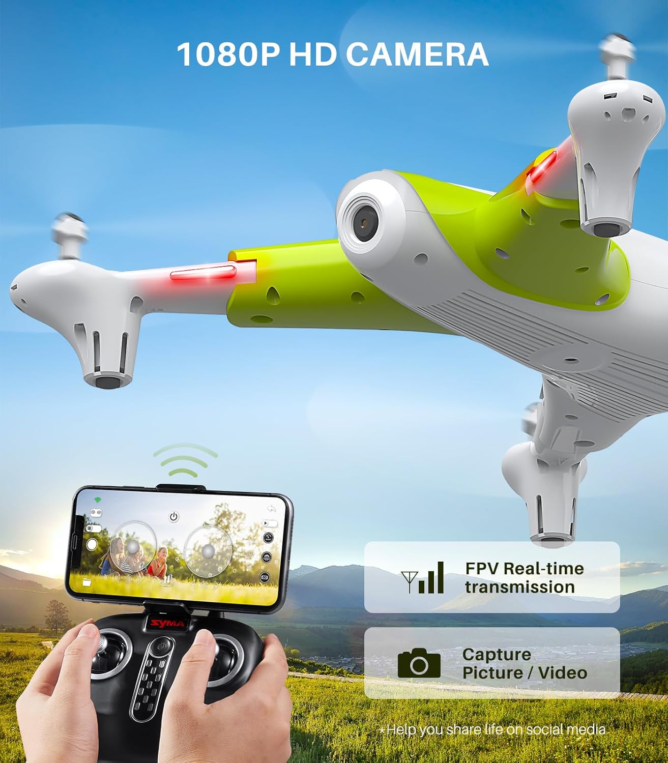 SYMA Drone with Camera 1080P FPV,Optical Flow Positioning,Tap Fly,Altitude Hold,Headless Mode,3D Flips,40mins Flying UFO X300 Remote Control Quadcopter Gift for Kids Beginners · v4