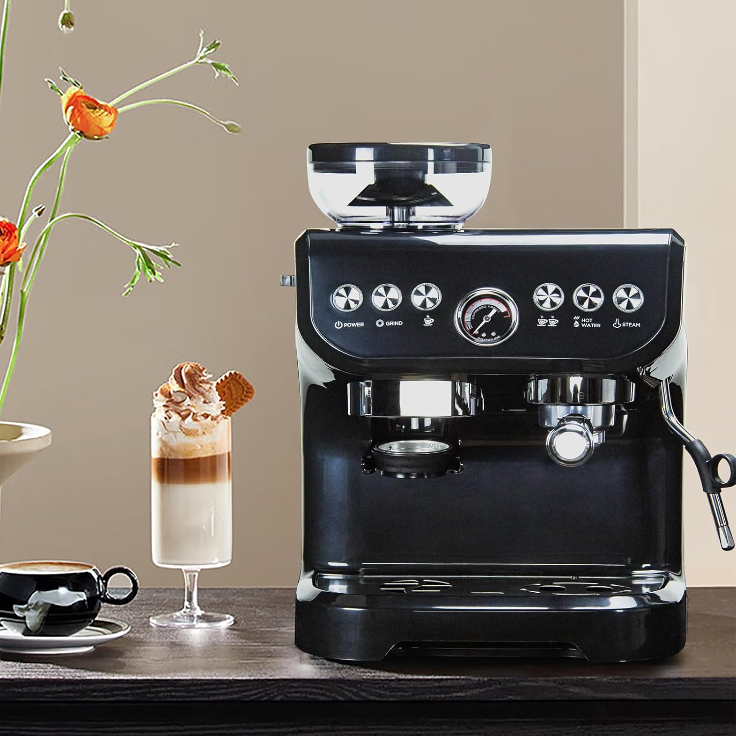 MIROX Espresso Machine 15 Bar, Coffee Maker With Milk Frother Steam Wand, Built-In Bean Grinder, Combo Cappuccino Machine with 70oz Removable Water Tank (ABS high-strength plastic shell) · v2