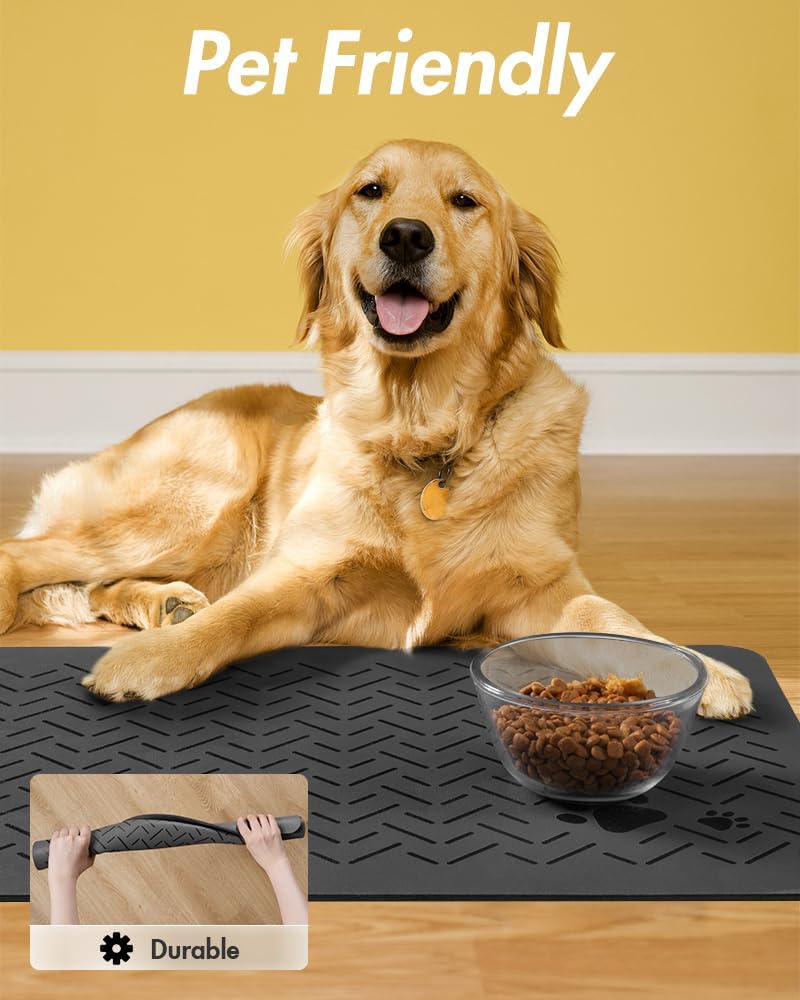 MontVoo-Absorbent Pet Feeding Mat-No Stains Quick Dry Dog Mat for Food and Water Bowl-Rubber Backing Dog Food Mat Dog Water Dispenser Mat-Dog Accessories Pet Supplies-Dog Water Bowl for Messy Drinkers · v4