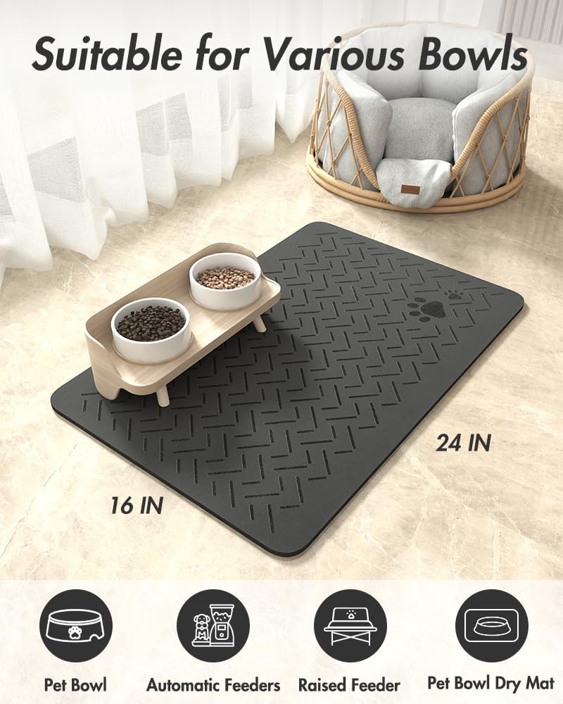 MontVoo-Absorbent Pet Feeding Mat-No Stains Quick Dry Dog Mat for Food and Water Bowl-Rubber Backing Dog Food Mat Dog Water Dispenser Mat-Dog Accessories Pet Supplies-Dog Water Bowl for Messy Drinkers · v4
