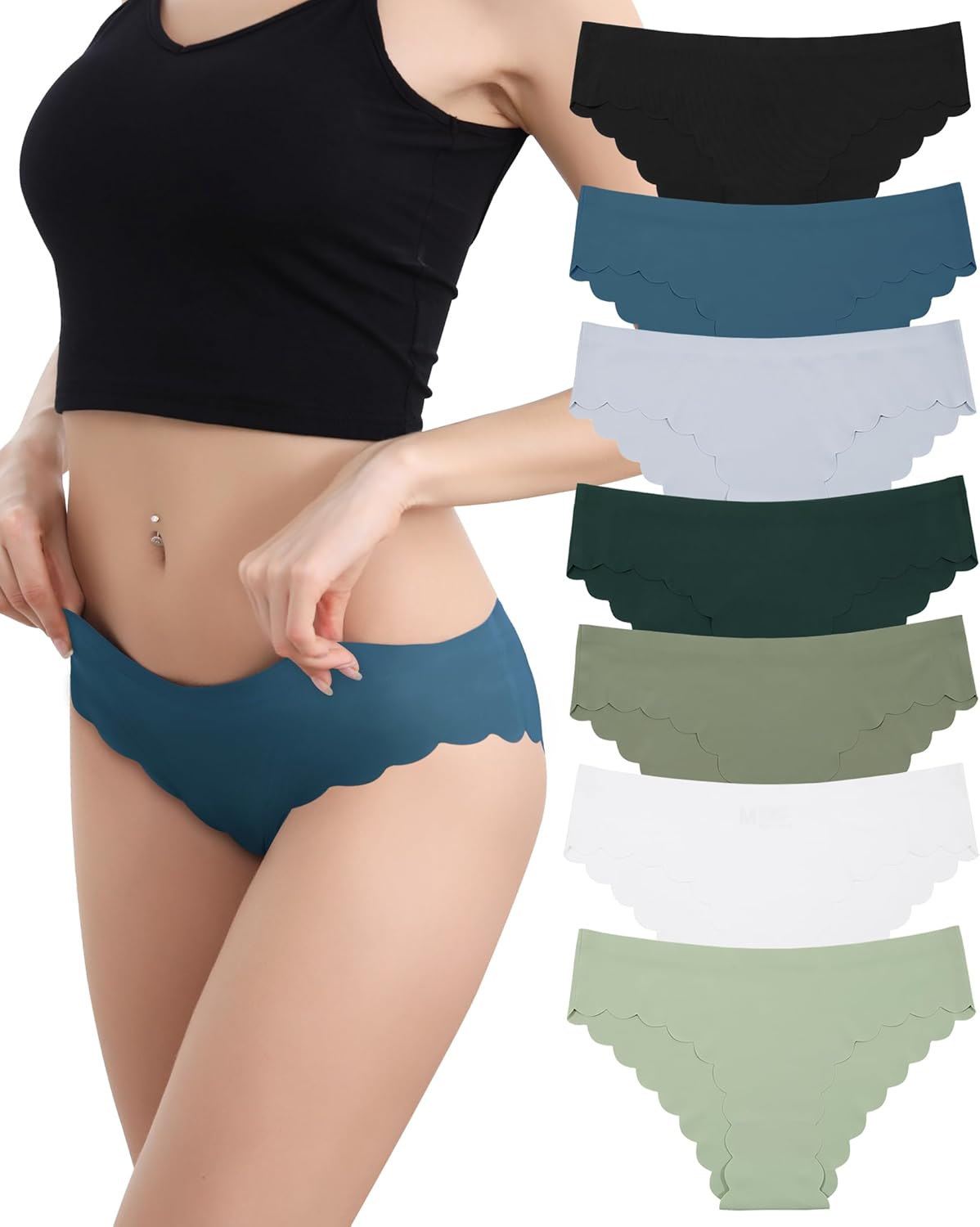 LEVAO 여성용 심리스 속옷 노쇼 아이스 실크 비키니 통기성 힙스터 웨이비 사이드 인비저블 팬티 7팩 S-XL