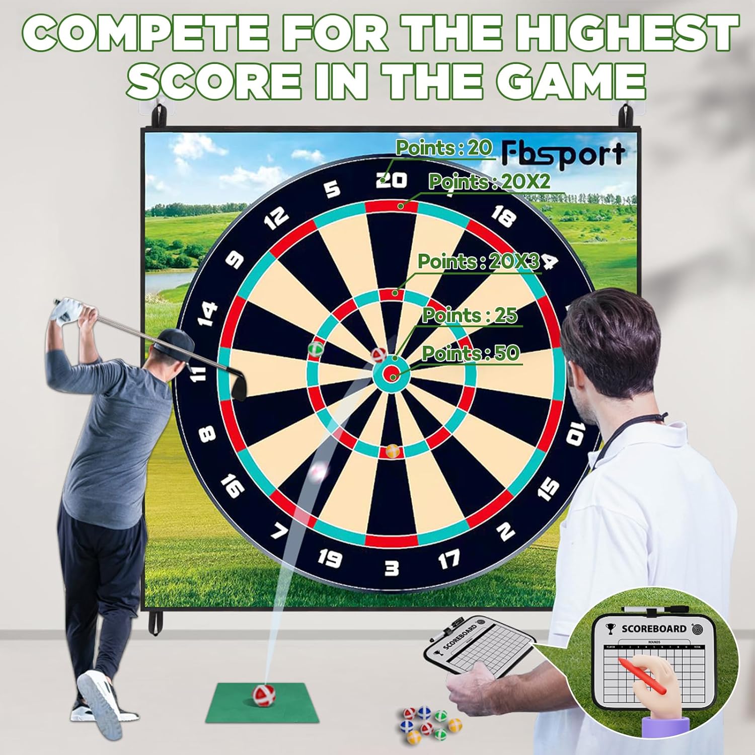 FBSPORT Golf Chipping Game with Sticky Balls and Darts, Chipping Golf  Dart Practice Mats Indoor Outdoor Games, Golf Game Set for Children Over 3 Years Old and Adults (includes Golf Club) · v3