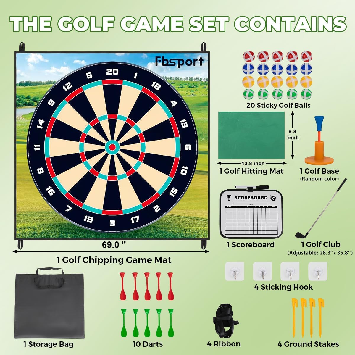 FBSPORT Golf Chipping Game with Sticky Balls and Darts, Chipping Golf  Dart Practice Mats Indoor Outdoor Games, Golf Game Set for Children Over 3 Years Old and Adults (includes Golf Club) · v3